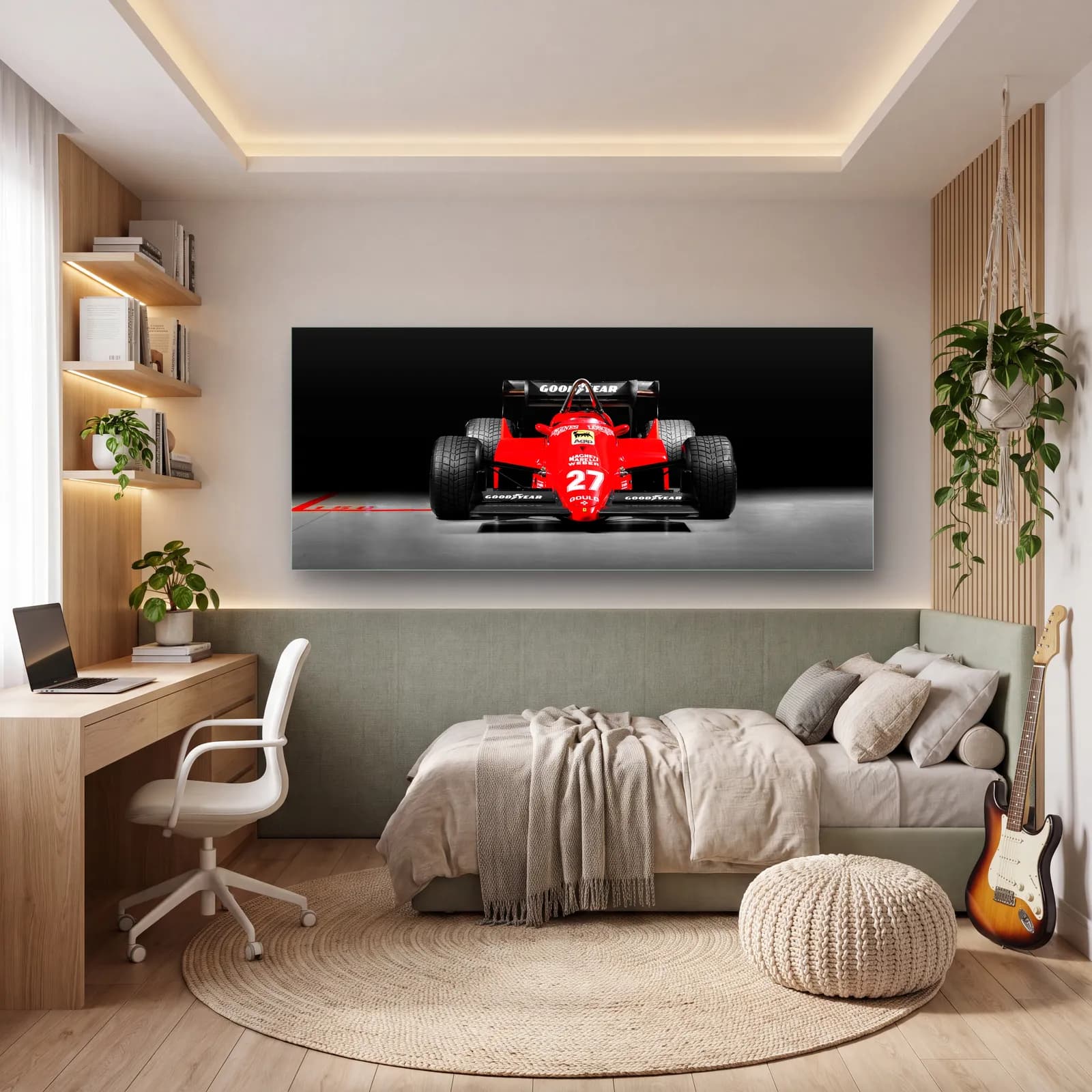 Klasik Ferrari 27 Numara F1 cam tablo — genç odasında