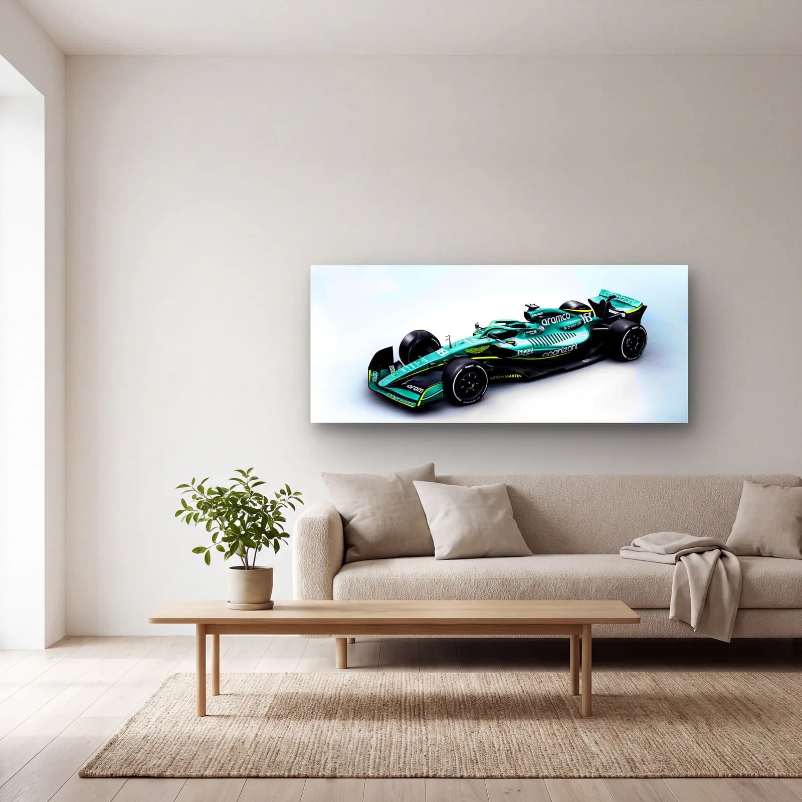 Aston Martin F1 Çapraz Açı cam tablo — açık renk salonda