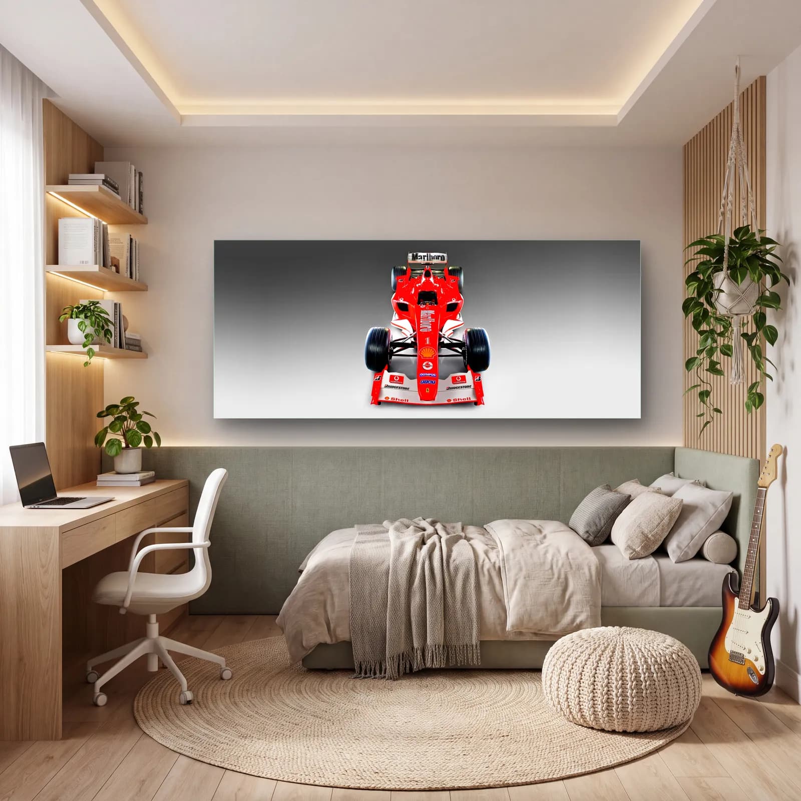 Kırmızı Beyaz Ferrari F1 Önden cam tablo — genç odasında
