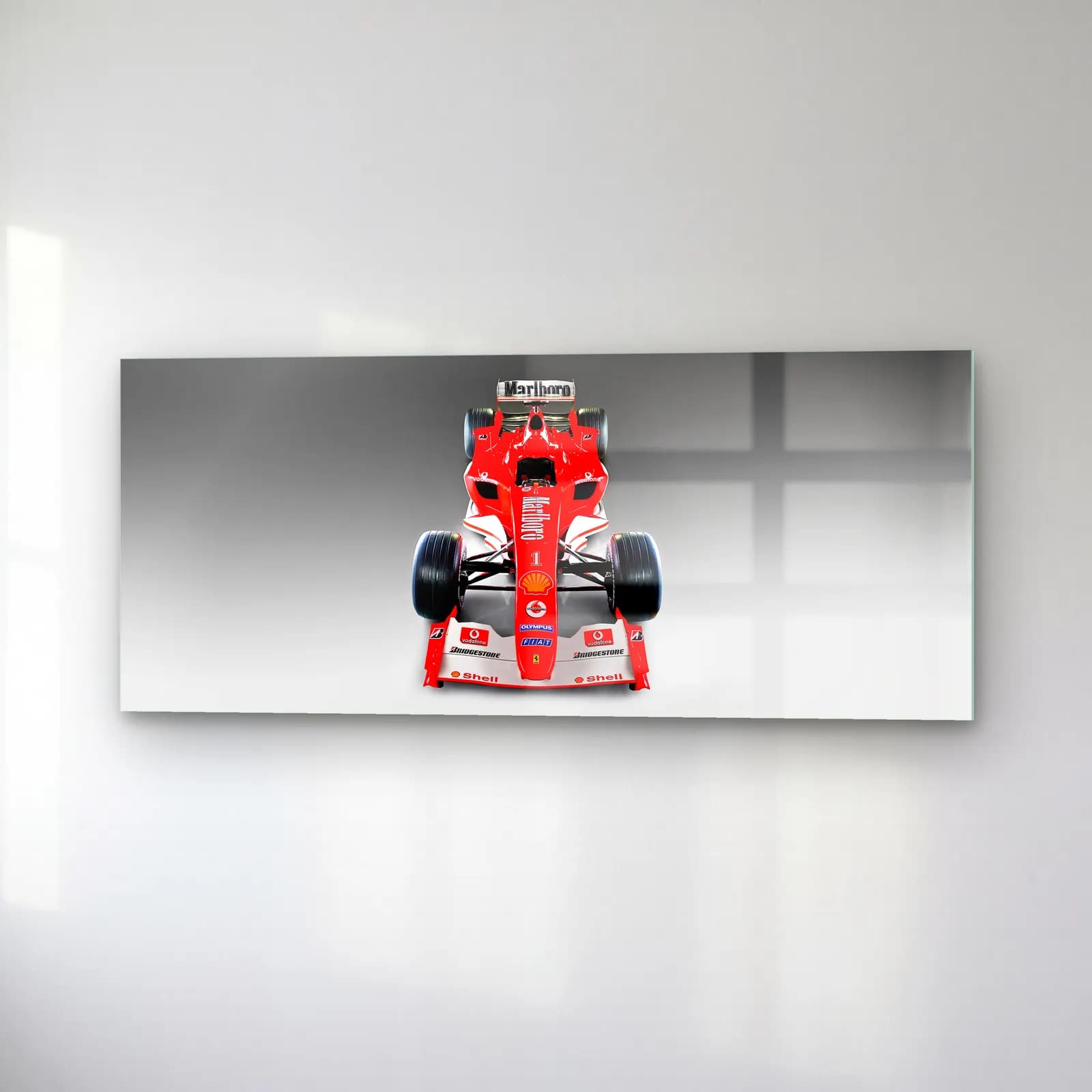 Kırmızı Beyaz Ferrari F1 Önden cam tablo — sağ açıdan görünüm