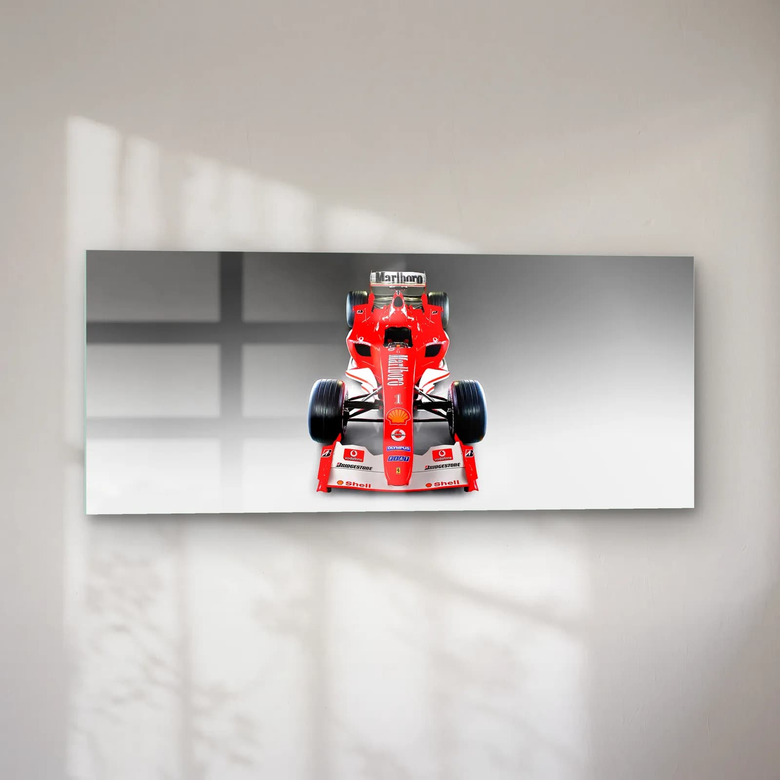 Kırmızı Beyaz Ferrari F1 Önden cam tablo — sol açıdan görünüm