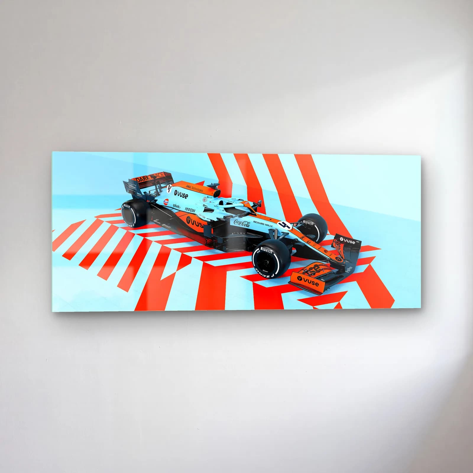 McLaren Gulf Renkleri F1 cam tablo — sol açıdan görünüm