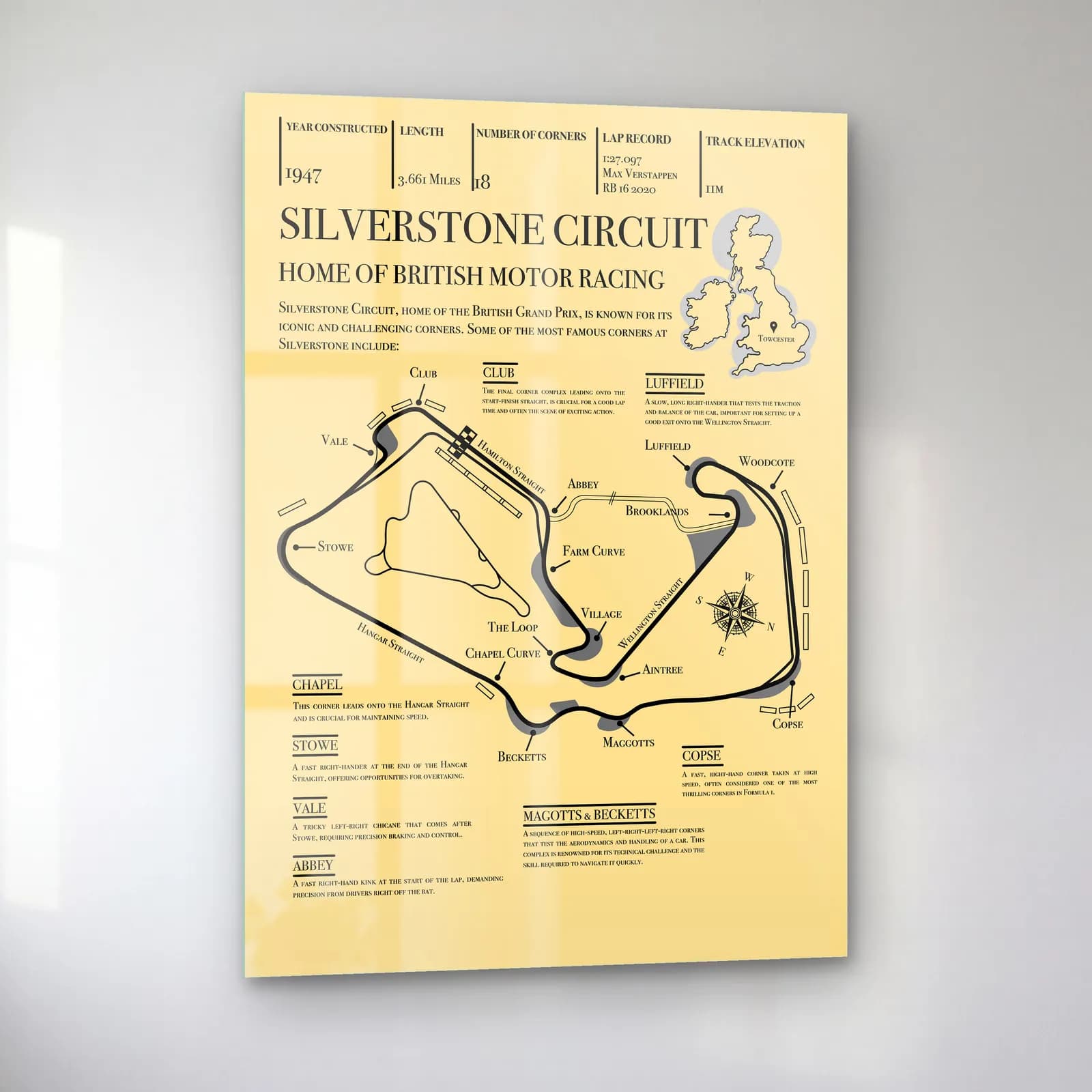 Vintage Silverstone Pisti cam tablo — sol açıdan görünüm