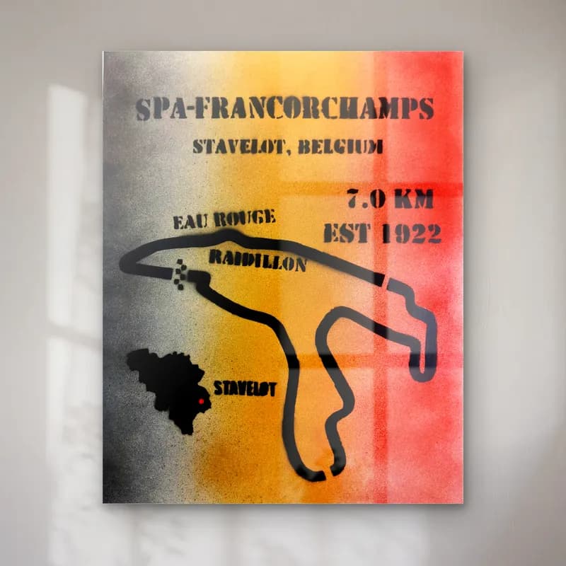 Grafiti Spa Francorchamps Pisti cam tablo — Siyah sarı kırmızı sprey boya zemin üzerinde Spa-Francorchamps pist çizimi