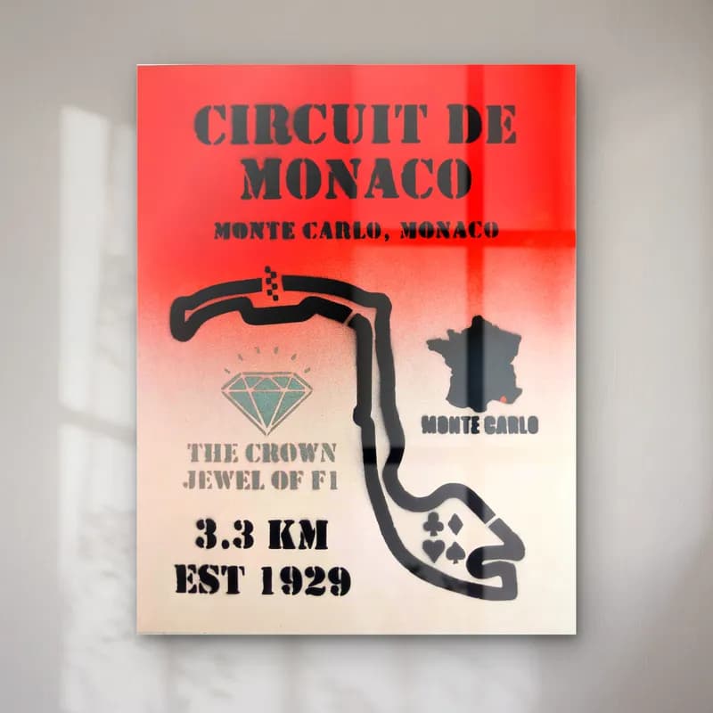 Grafiti Circuit De Monaco cam tablo — Kırmızı beyaz sprey boya zemin üzerinde siyah Circuit de Monaco pist çizimi