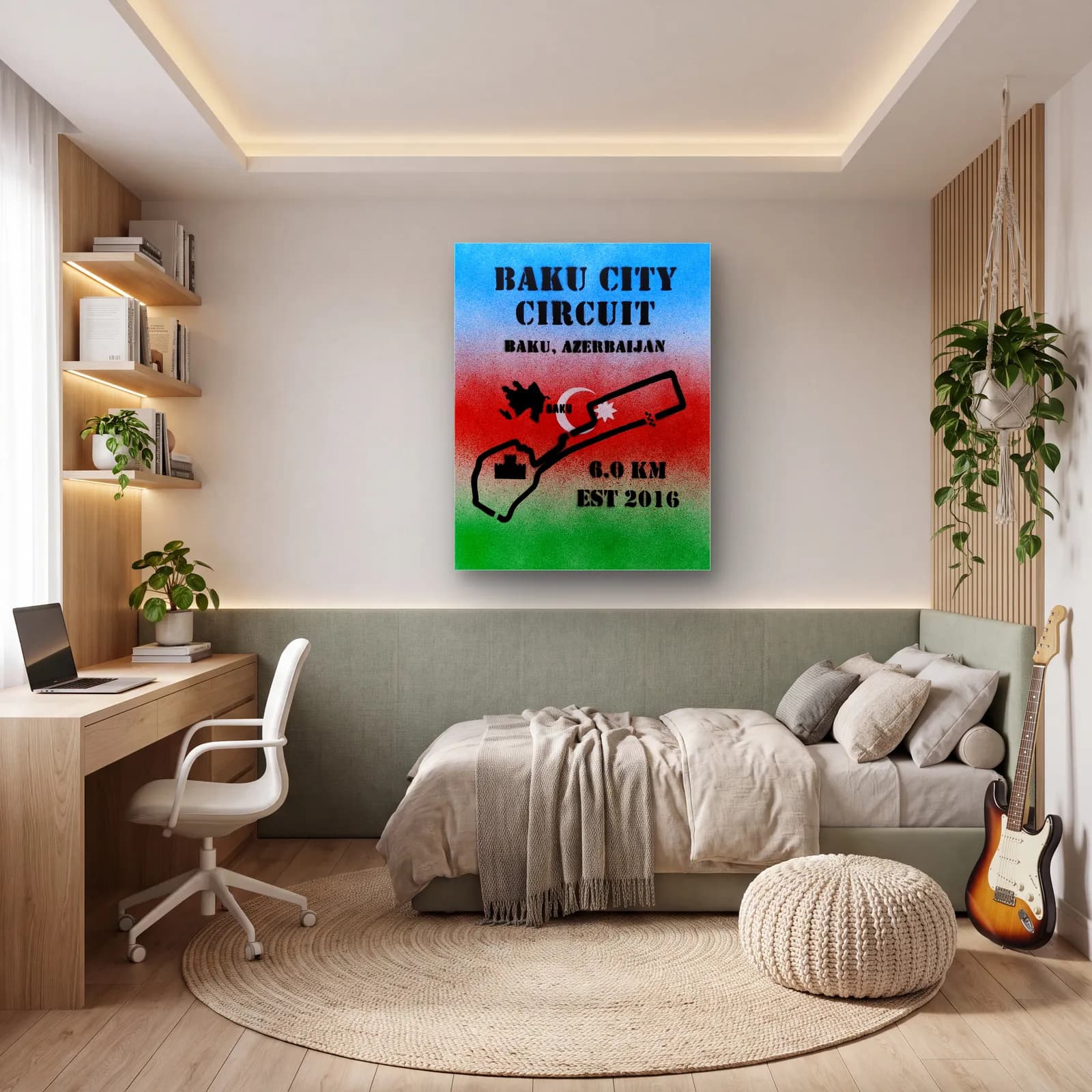 Grafiti Baku City Circuit cam tablo — genç odasında