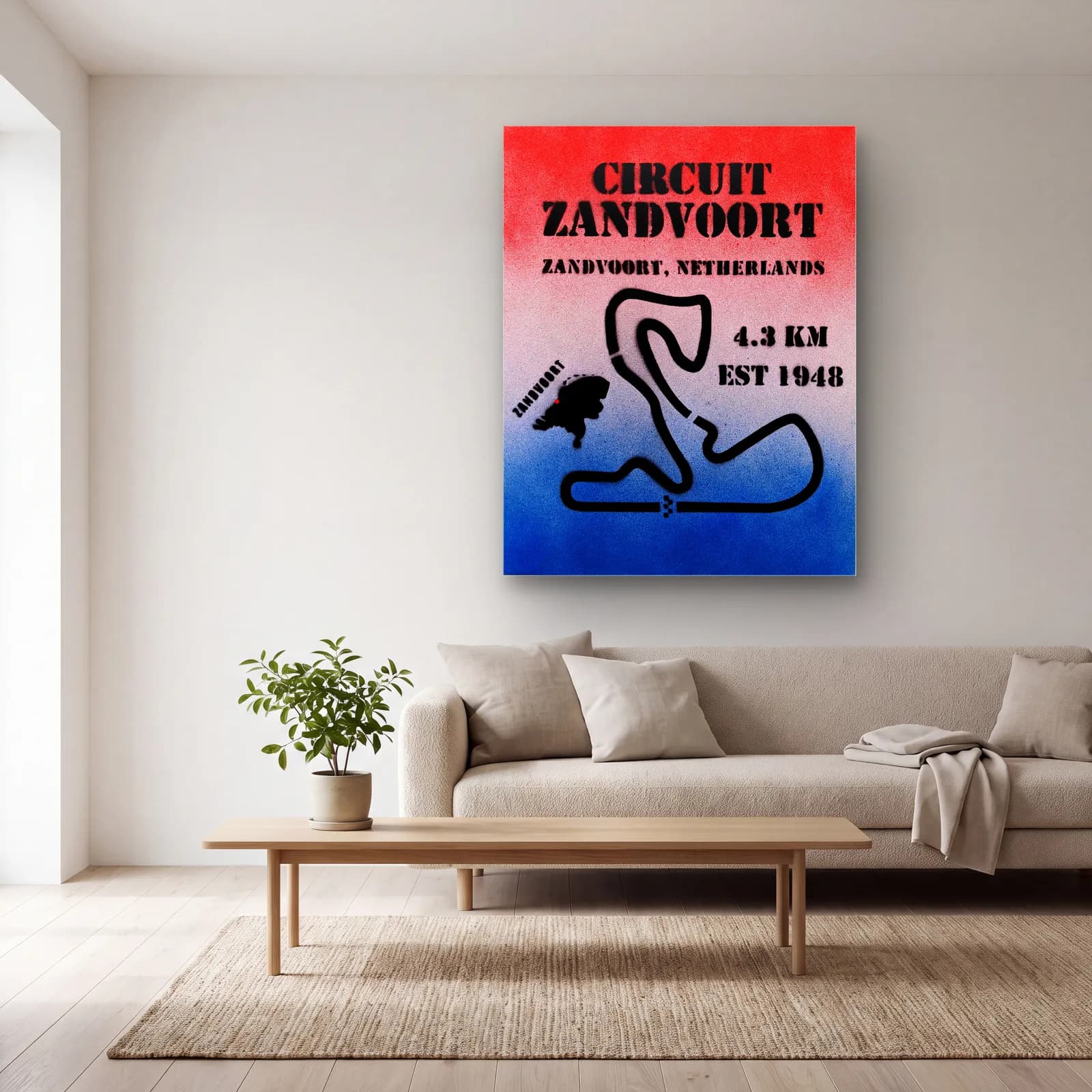 Grafiti Circuit Zandvoort cam tablo — açık renk salonda