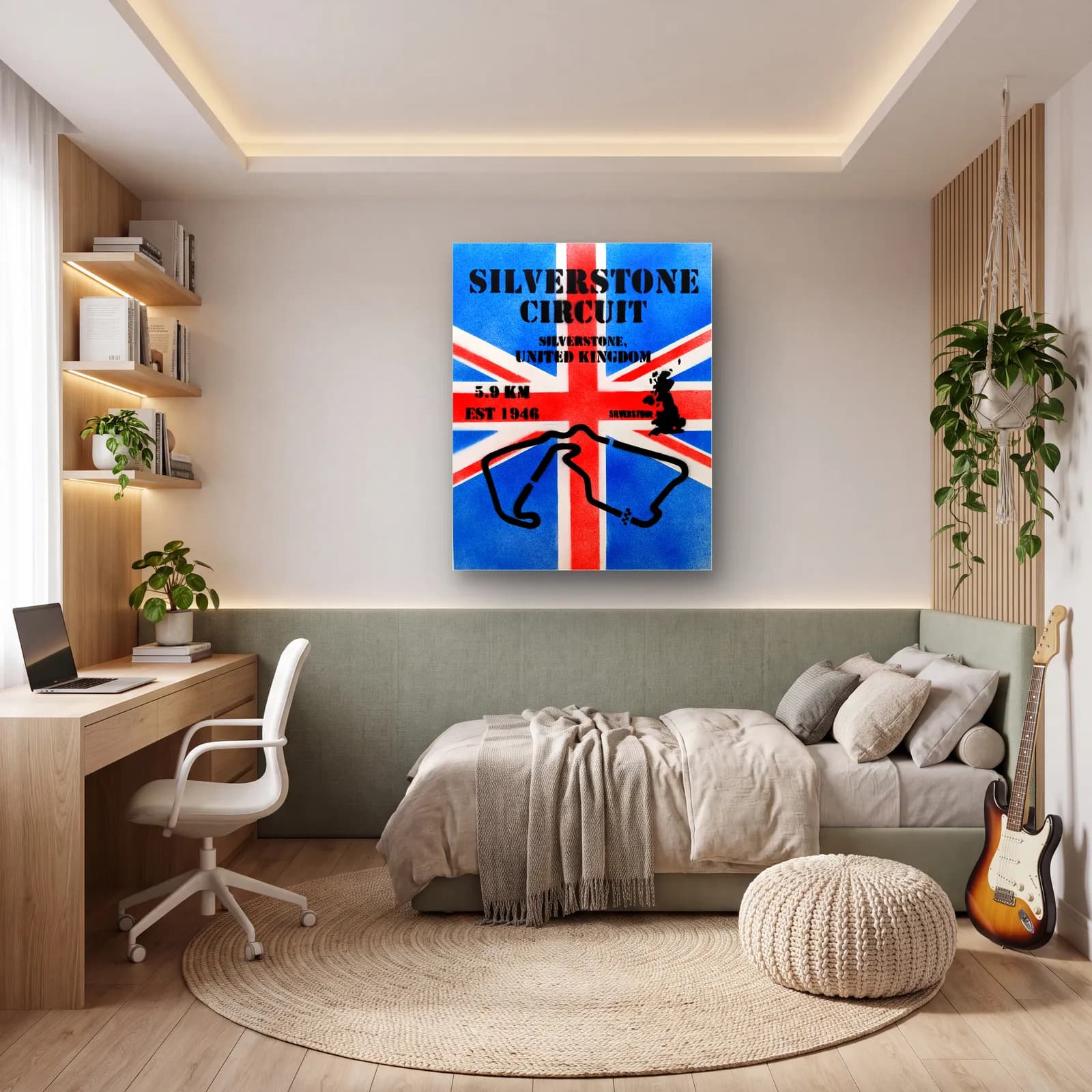 Grafiti Silverstone Union Jack cam tablo — genç odasında