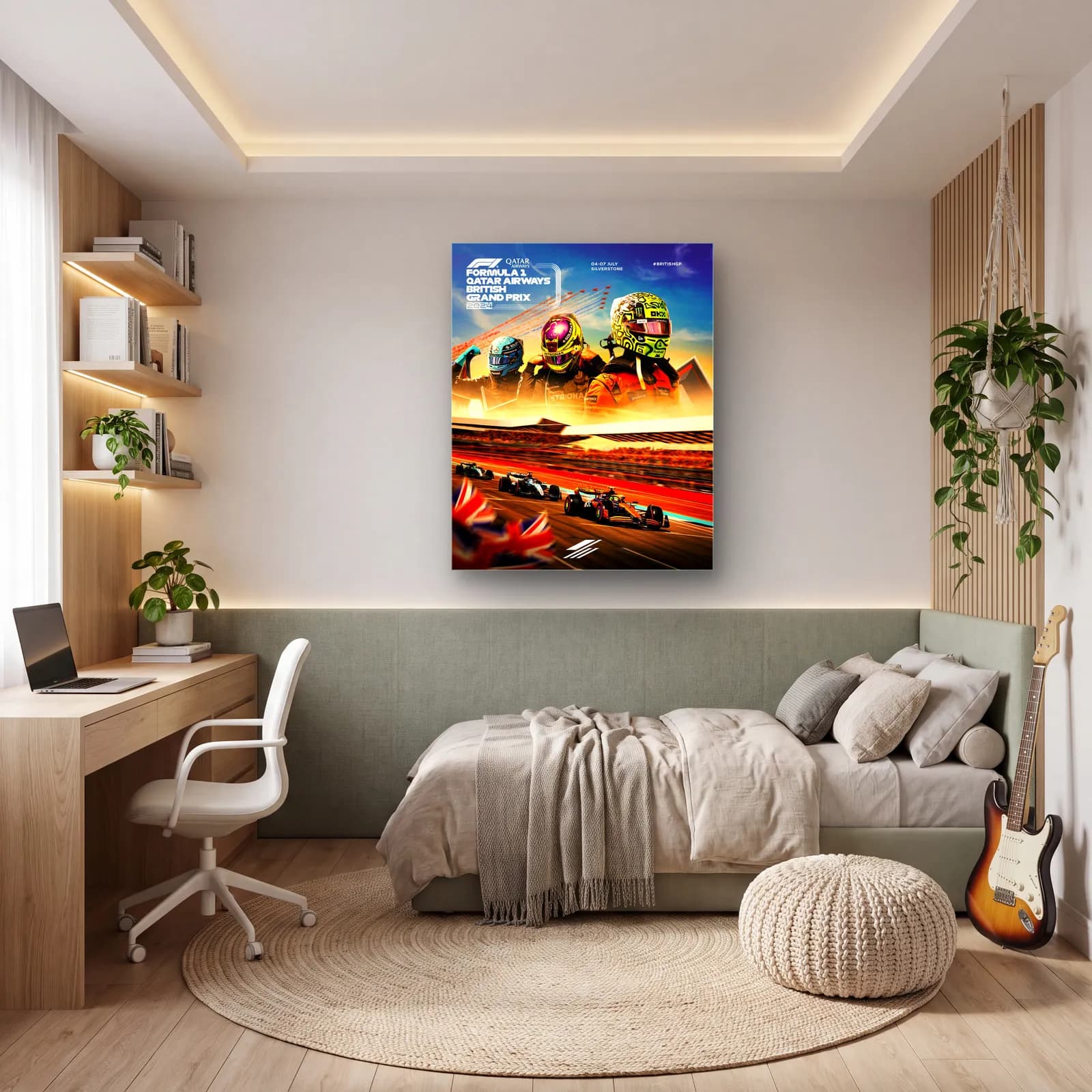 British Grand Prix Kasklı Poster cam tablo — genç odasında