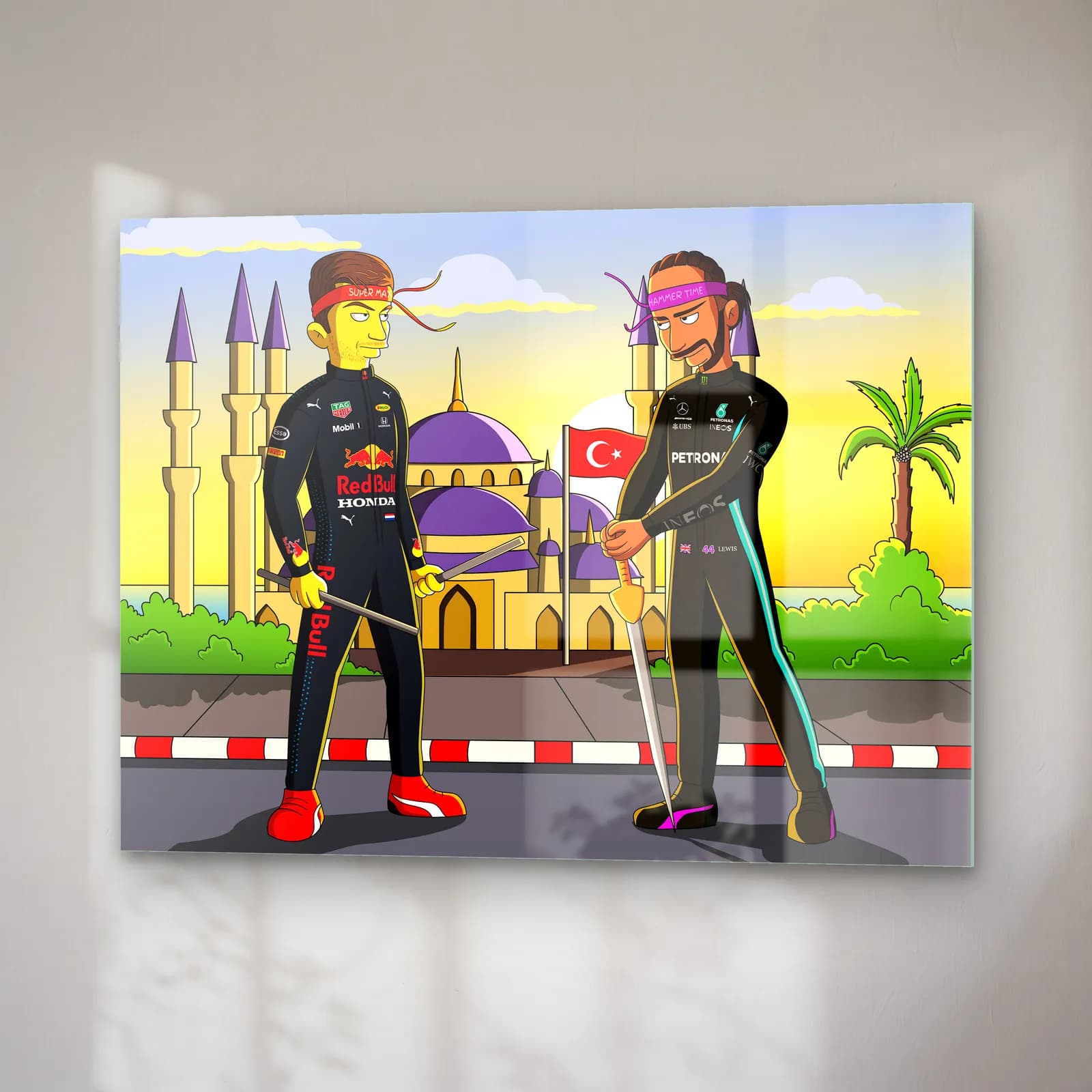 Verstappen Ve Hamilton Türkiye cam tablo — sağ açıdan görünüm