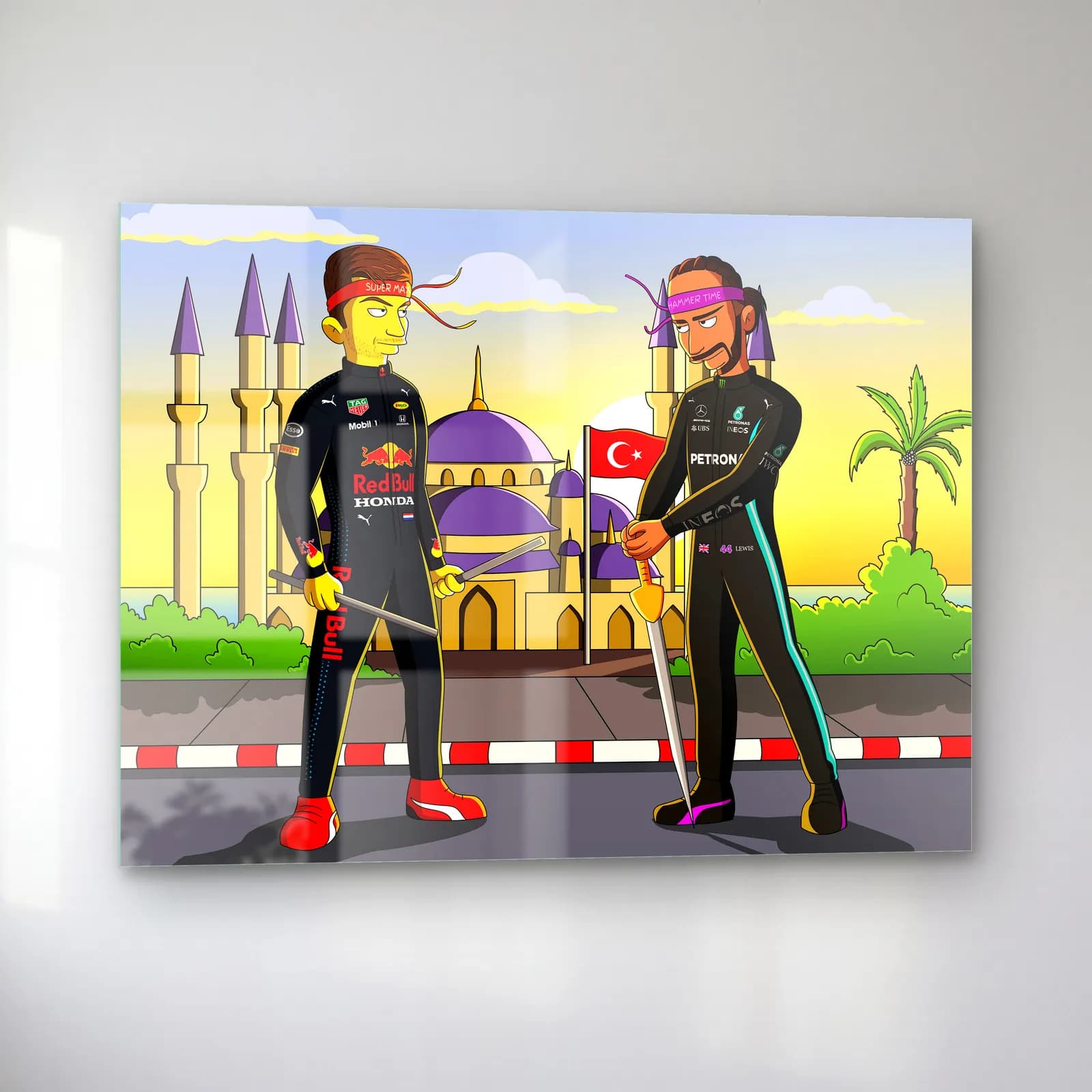 Verstappen Ve Hamilton Türkiye cam tablo — sol açıdan görünüm