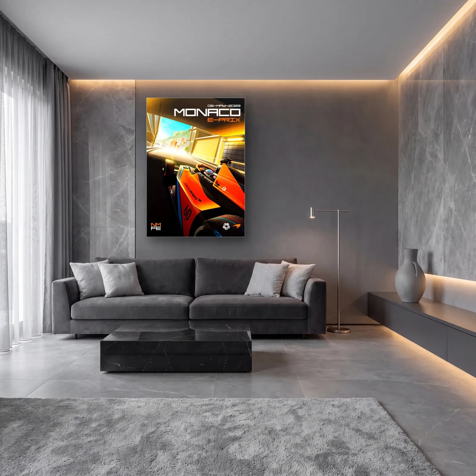 Monaco E-Prix Kokpit Posteri cam tablo — lüks salon duvarında
