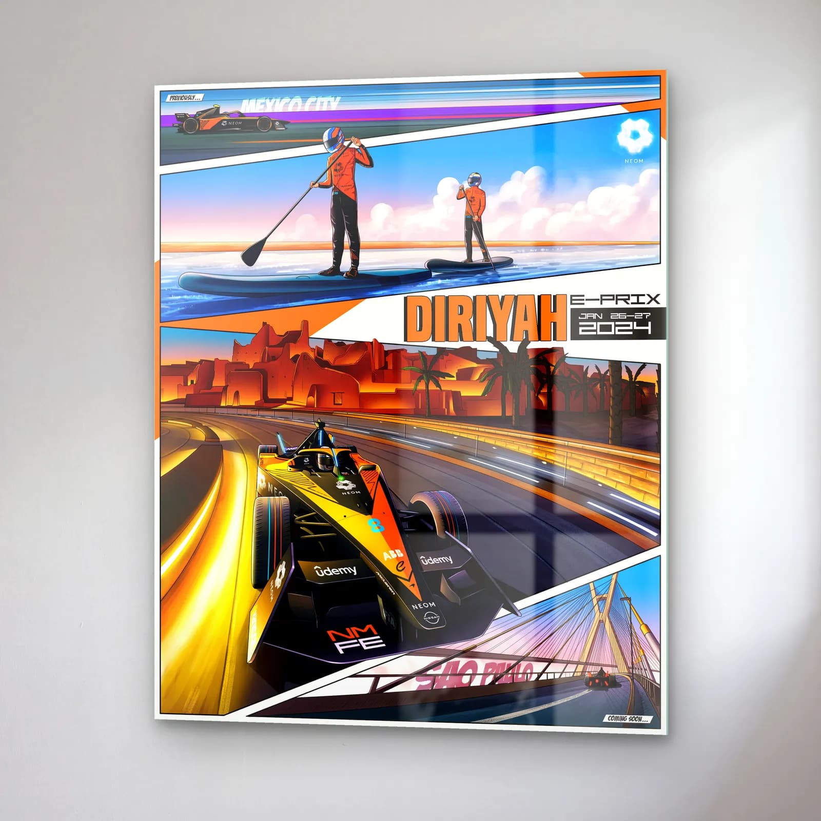 Diriyah E-Prix Kolaj Posteri cam tablo — sağ açıdan görünüm