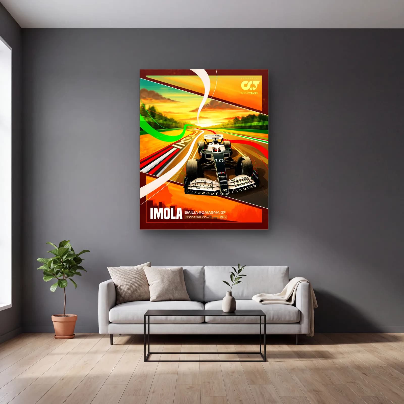 Imola Emilia Romagna GP Posteri cam tablo — gri duvarlı salonda
