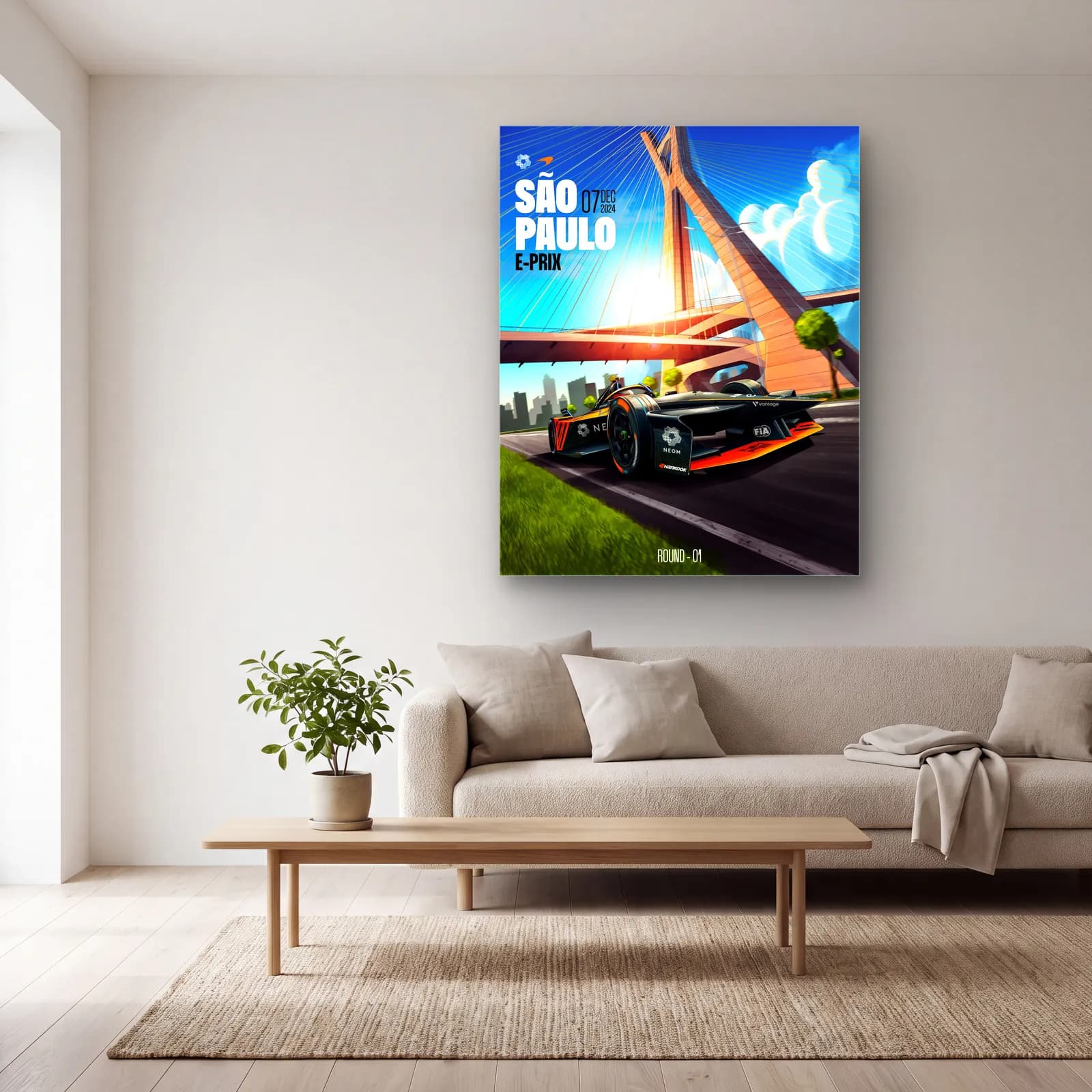 São Paulo E-Prix Köprü Posteri cam tablo — açık renk salonda
