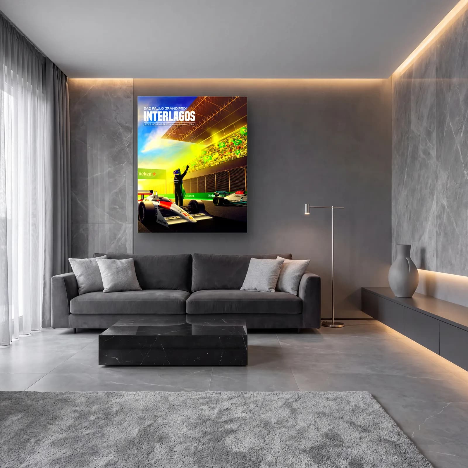 Interlagos São Paulo GP Posteri cam tablo — lüks salon duvarında