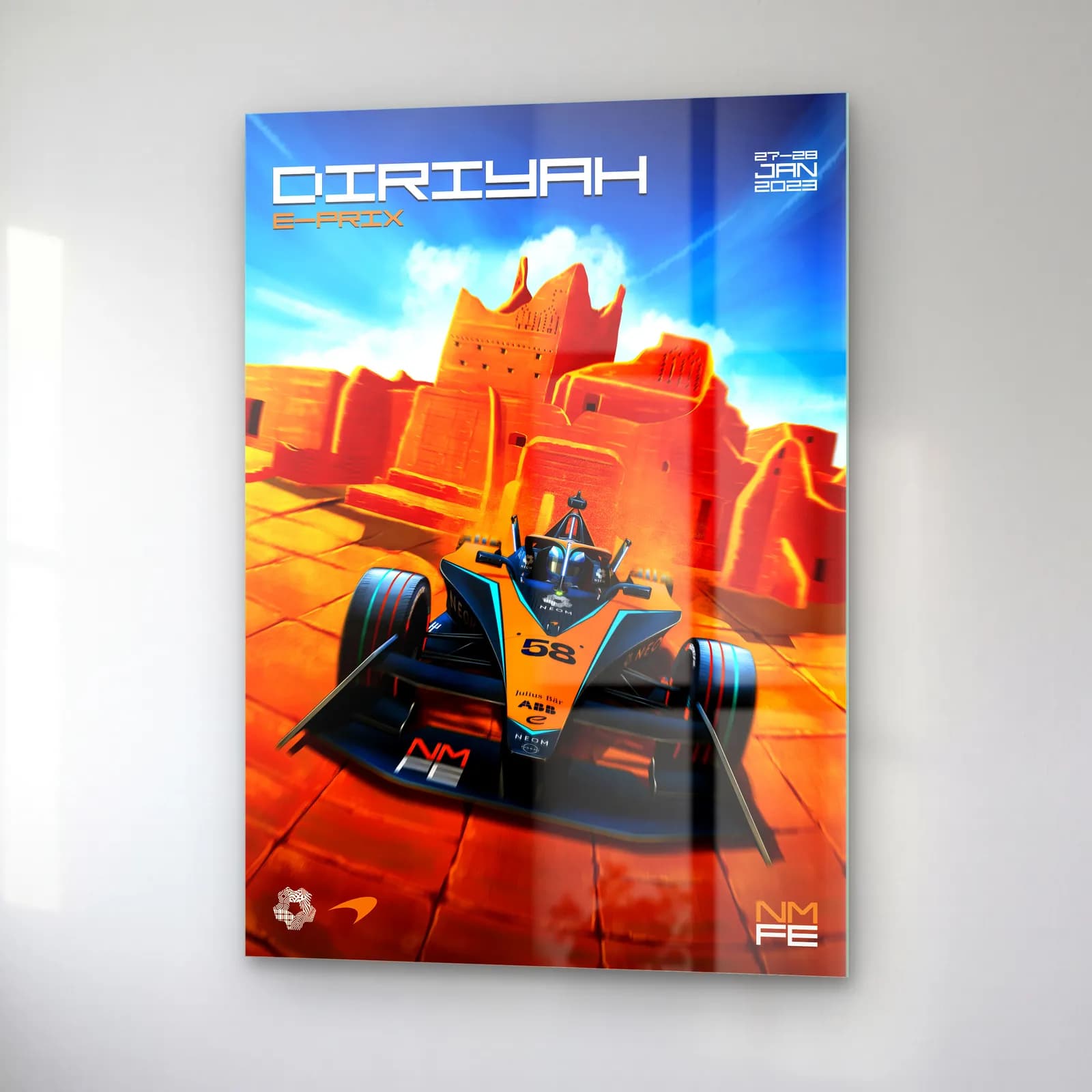 Diriyah E-Prix Posteri cam tablo — sağ açıdan görünüm