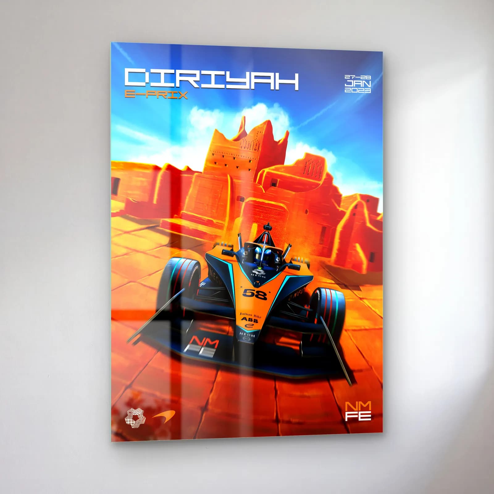 Diriyah E-Prix Posteri cam tablo — sol açıdan görünüm