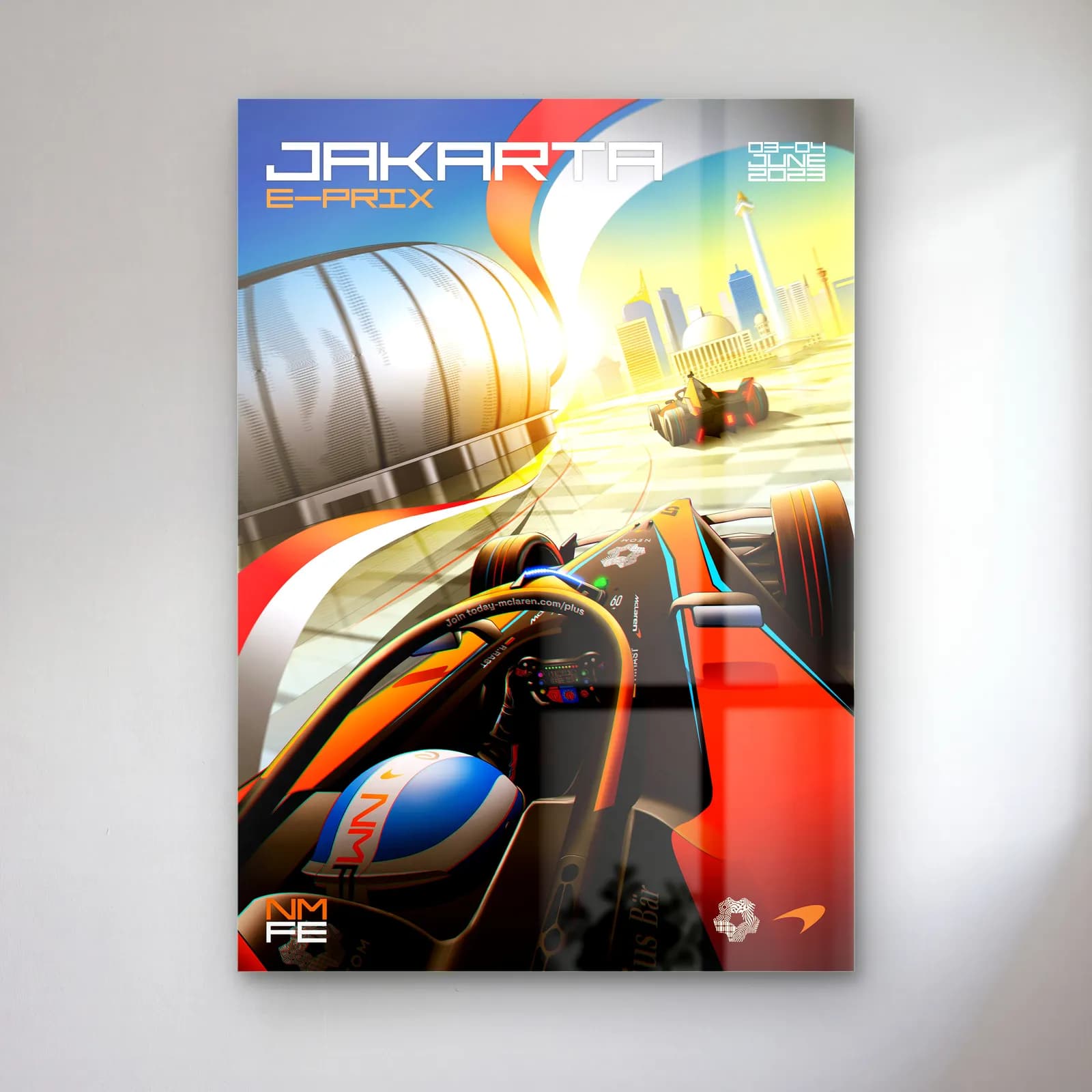 Jakarta E-Prix Kokpit Posteri cam tablo — Kokpit açısından Jakarta şehir pistinde ilerleyen Formula E aracı