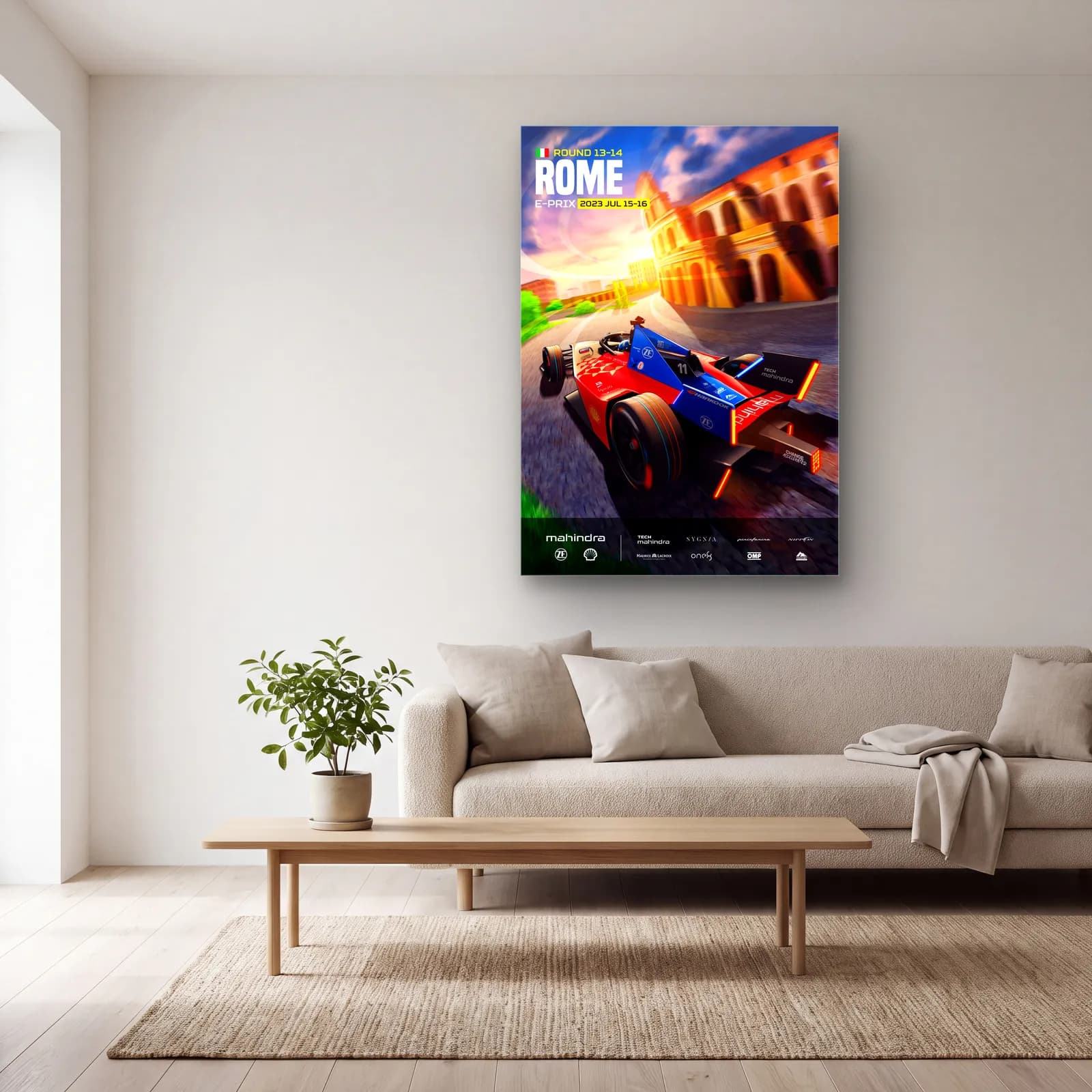 Roma E-Prix Kolezyum Posteri cam tablo — açık renk salonda