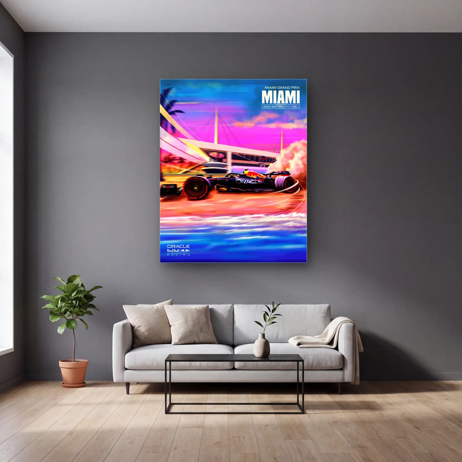 Miami Grand Prix Red Bull Posteri cam tablo — gri duvarlı salonda