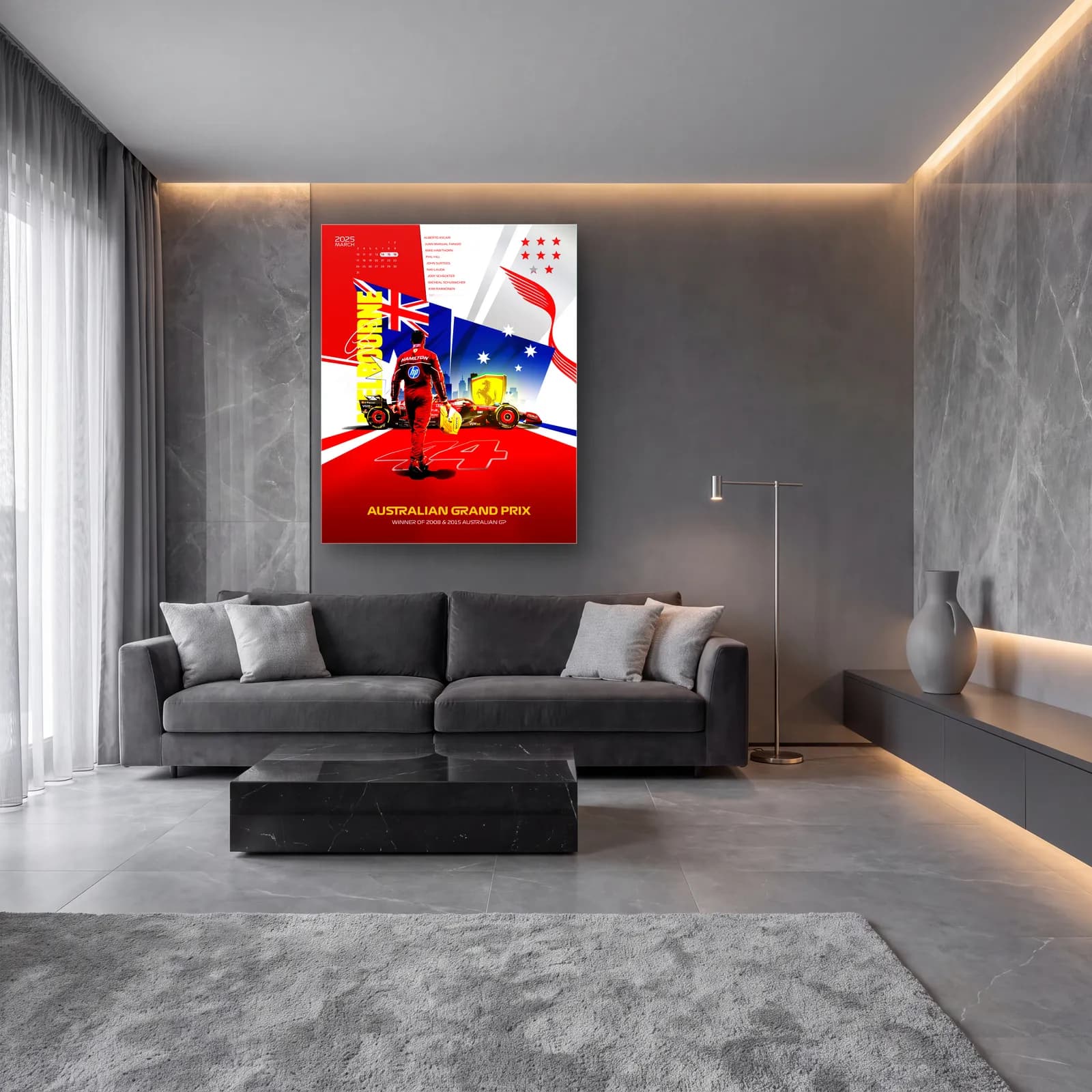 Melbourne Grand Prix Hamilton Posteri cam tablo — lüks salon duvarında