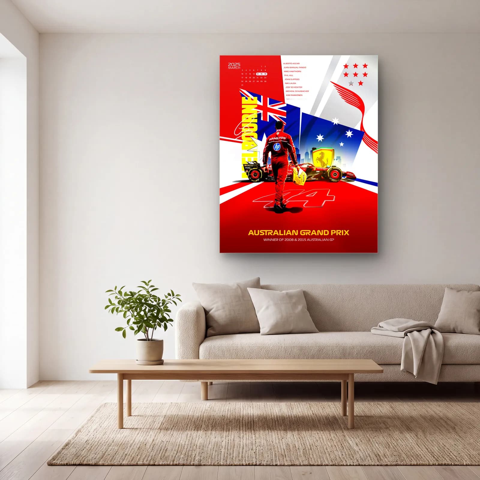 Melbourne Grand Prix Hamilton Posteri cam tablo — açık renk salonda