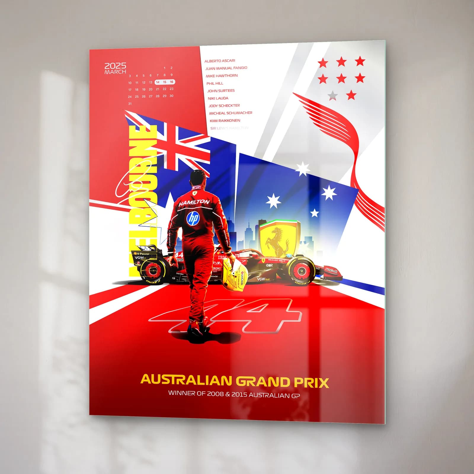 Melbourne Grand Prix Hamilton Posteri cam tablo — sağ açıdan görünüm