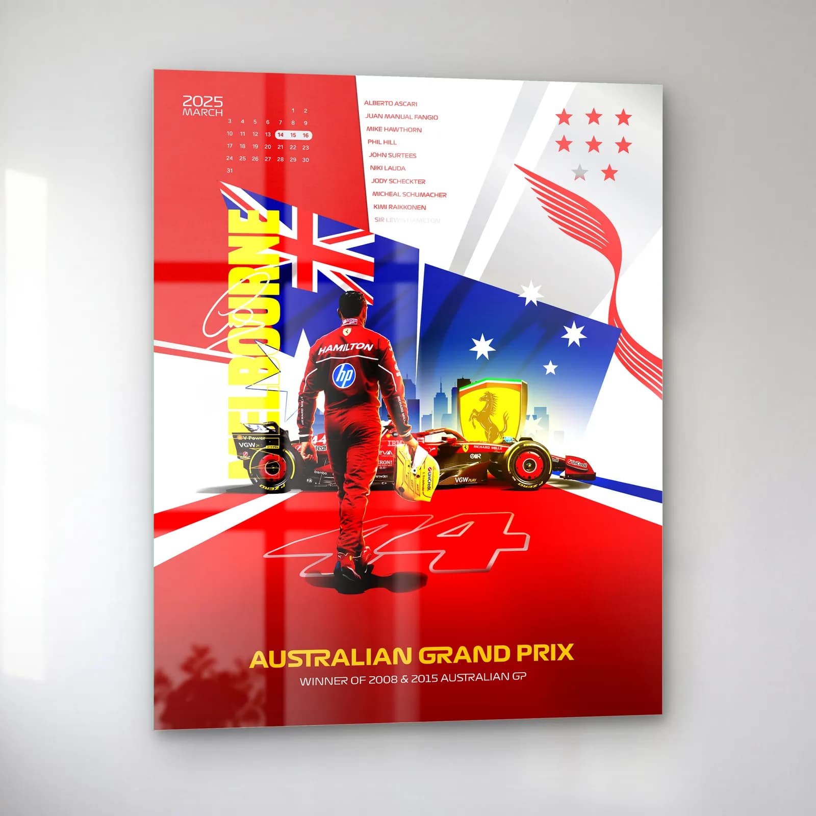 Melbourne Grand Prix Hamilton Posteri cam tablo — sol açıdan görünüm