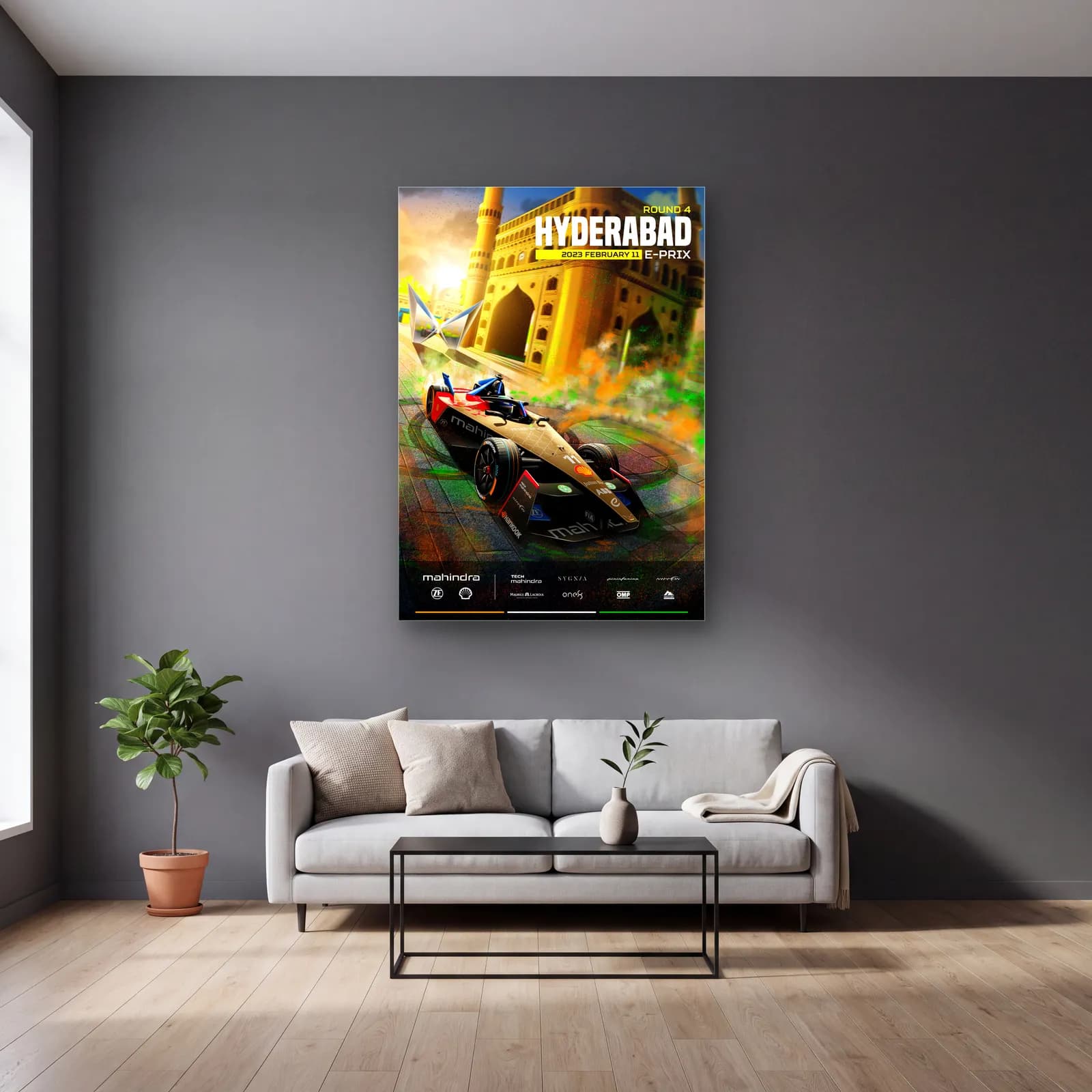 Hyderabad E-Prix Charminar Posteri cam tablo — gri duvarlı salonda