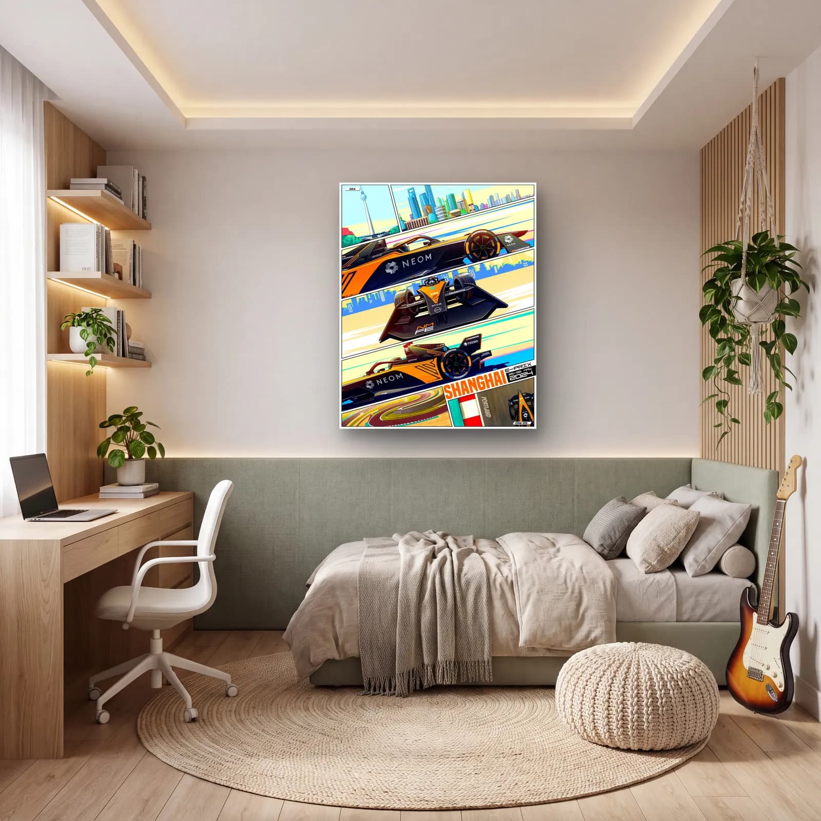 Şanghay E-Prix Çizgi Roman Posteri cam tablo — genç odasında