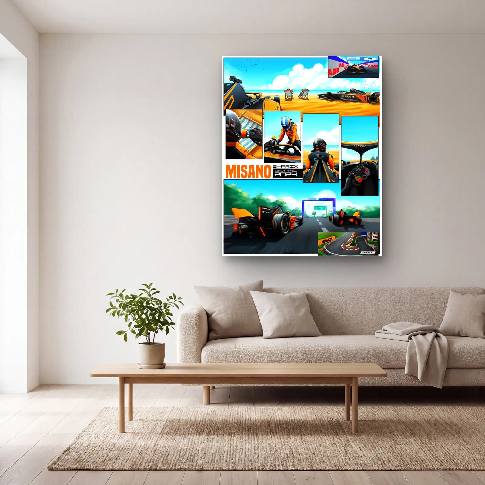 Misano E-Prix Çizgi Roman Posteri cam tablo — açık renk salonda