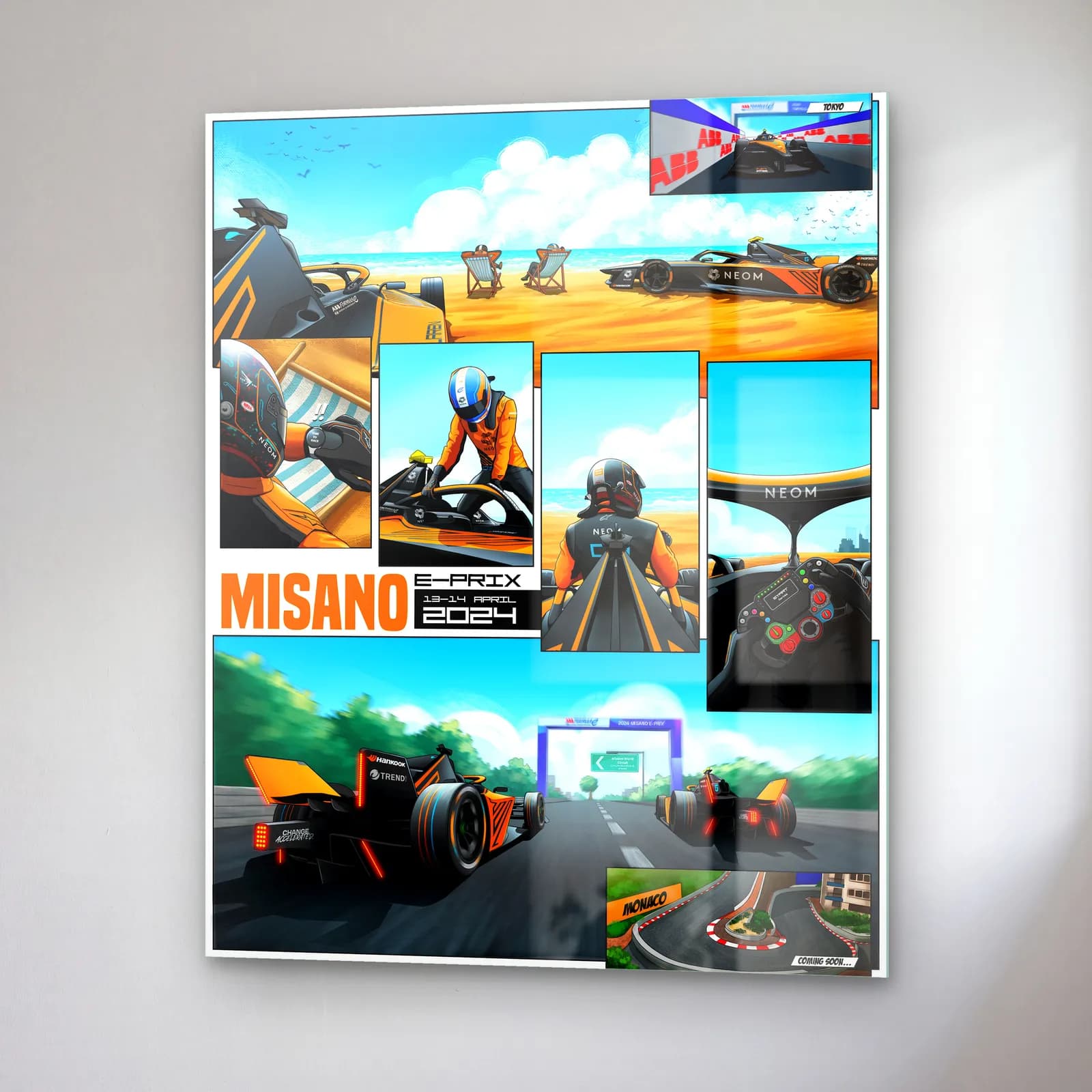 Misano E-Prix Çizgi Roman Posteri cam tablo — sağ açıdan görünüm
