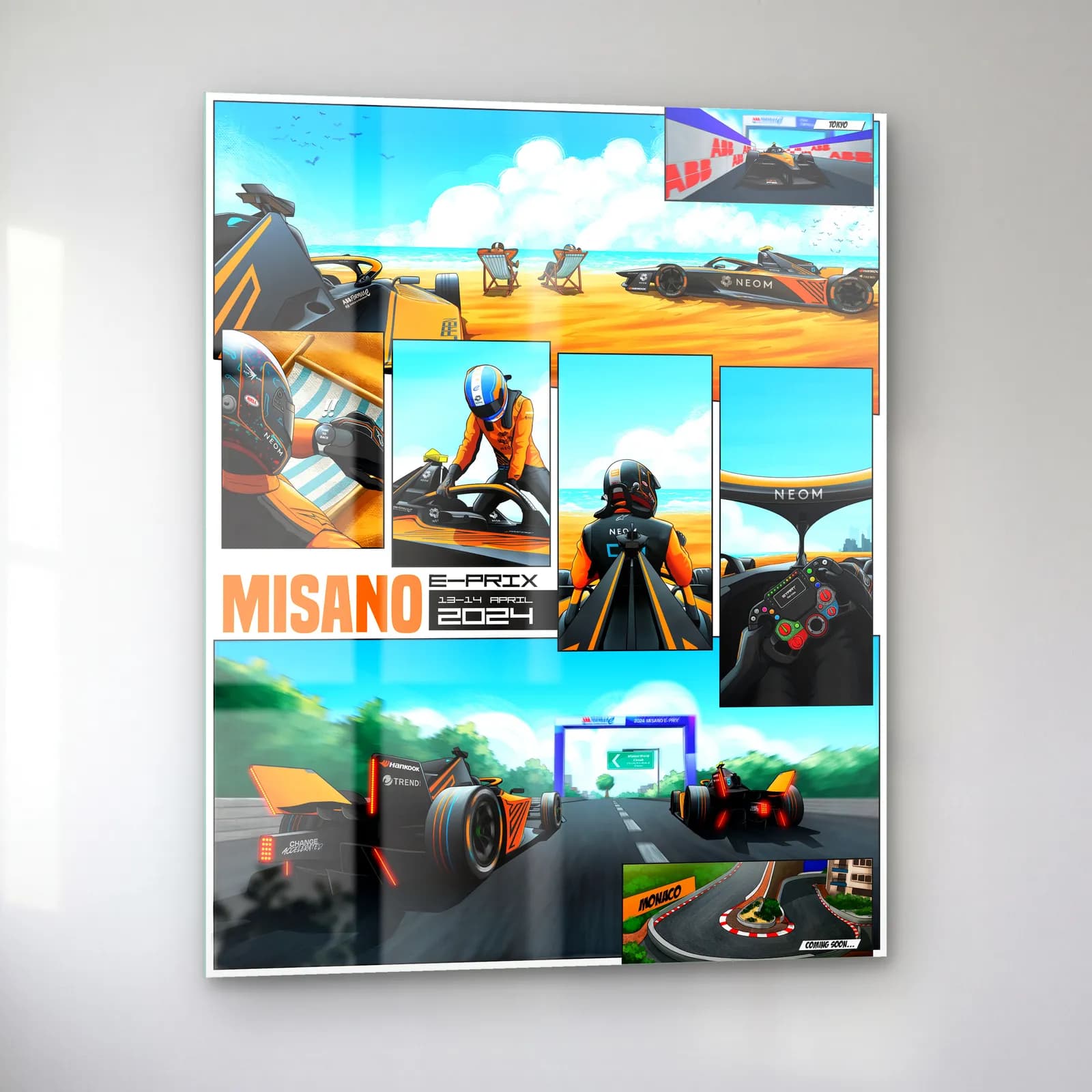 Misano E-Prix Çizgi Roman Posteri cam tablo — sol açıdan görünüm