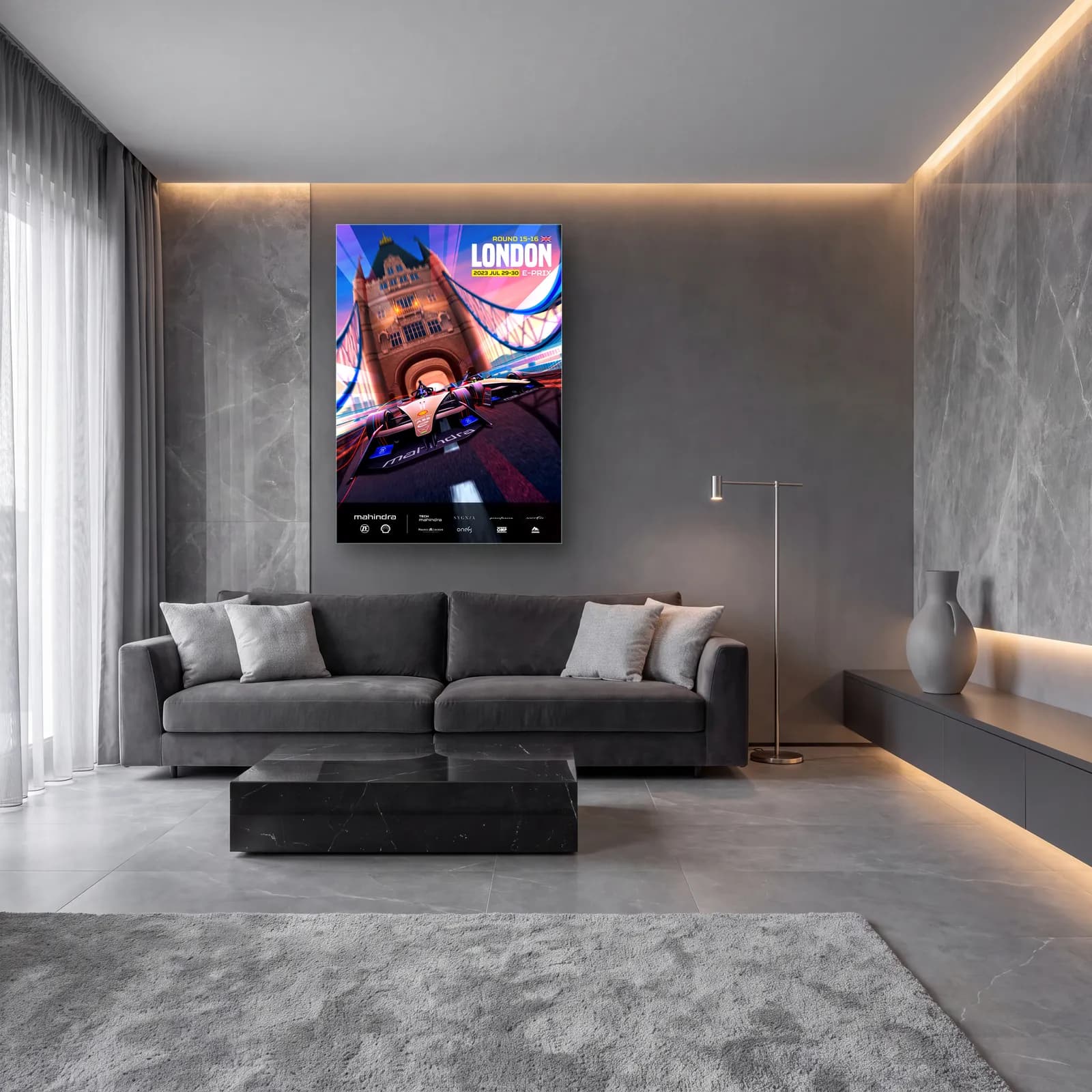 Londra E-Prix Tower Bridge Posteri cam tablo — lüks salon duvarında
