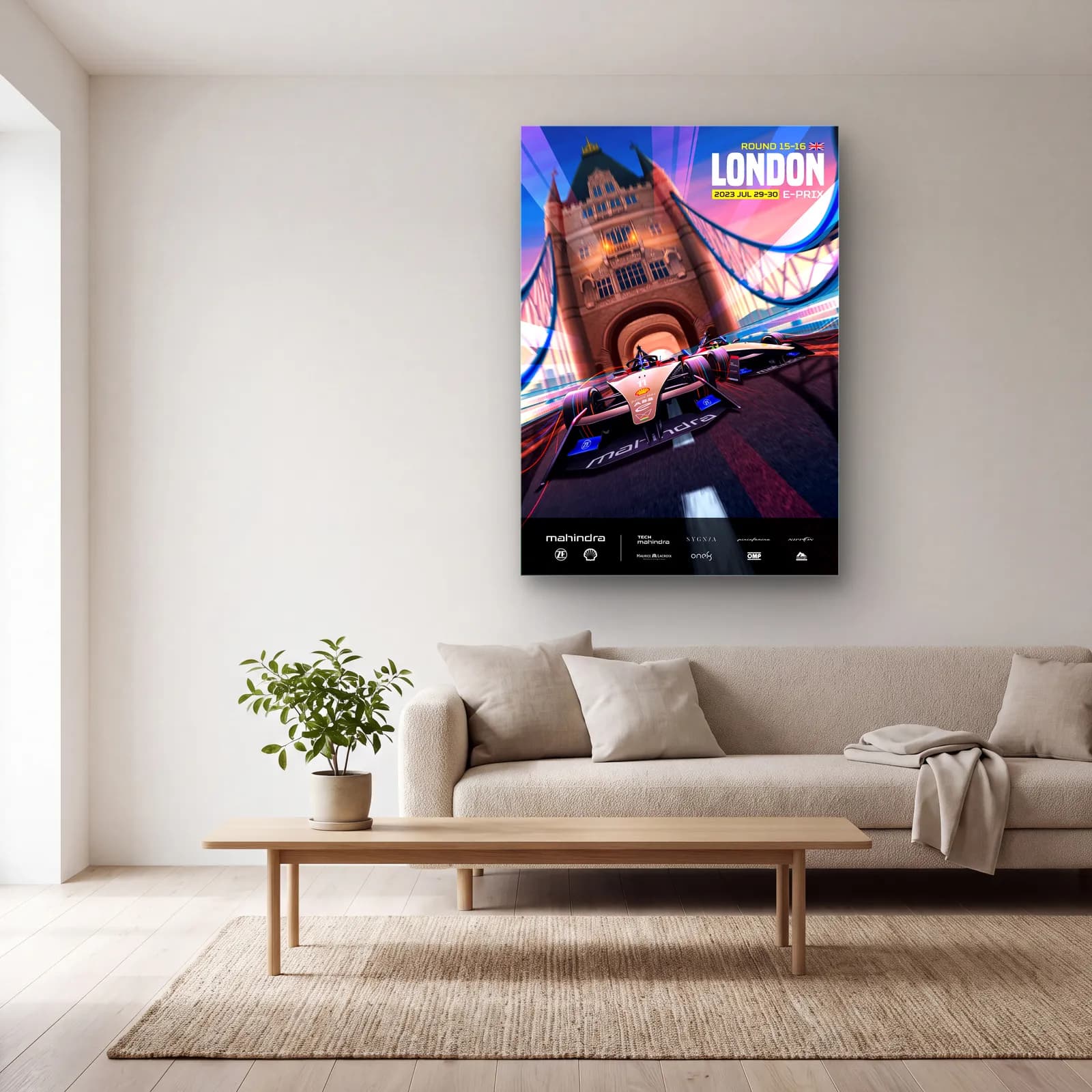 Londra E-Prix Tower Bridge Posteri cam tablo — açık renk salonda
