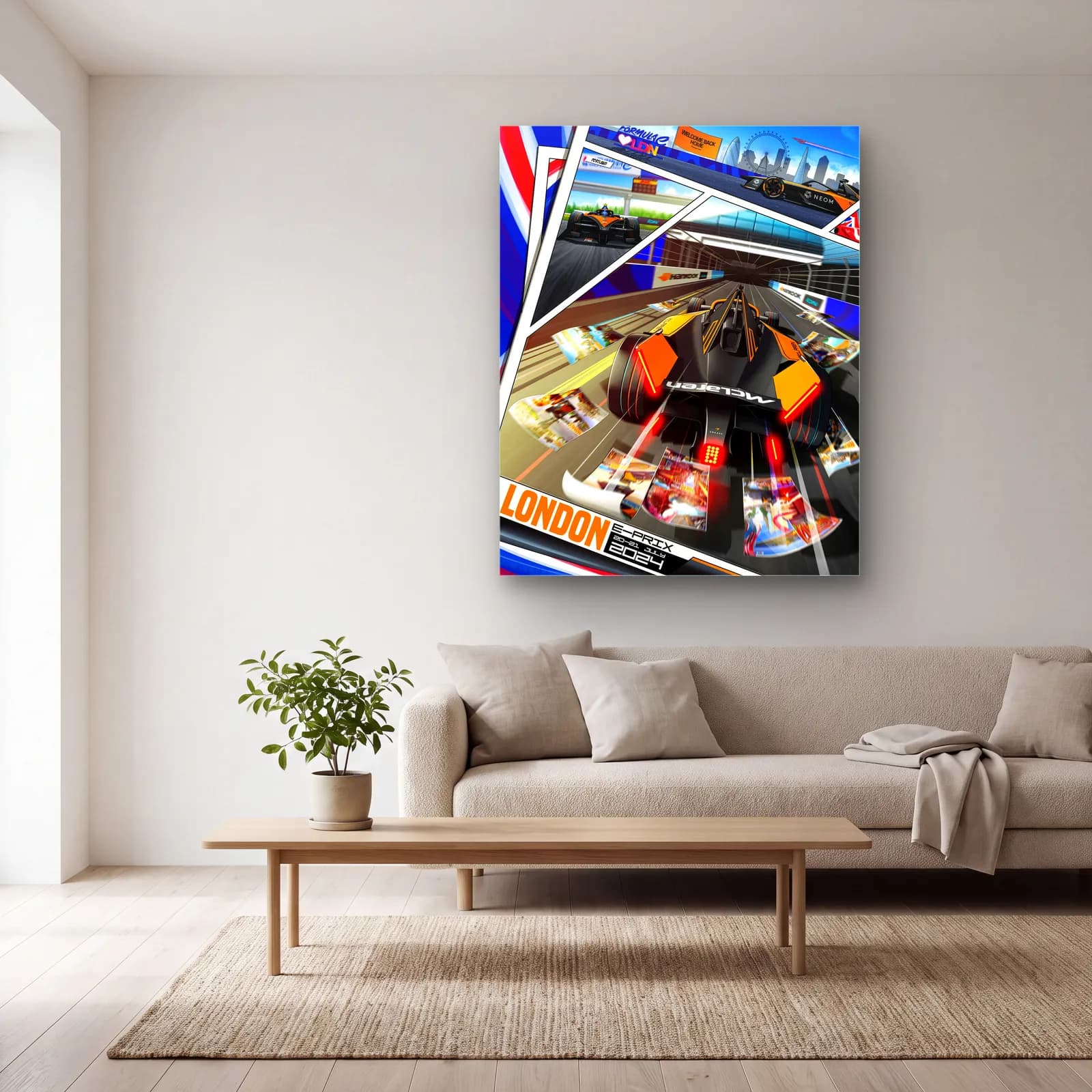 Londra E-Prix Çizgi Roman Posteri cam tablo — açık renk salonda