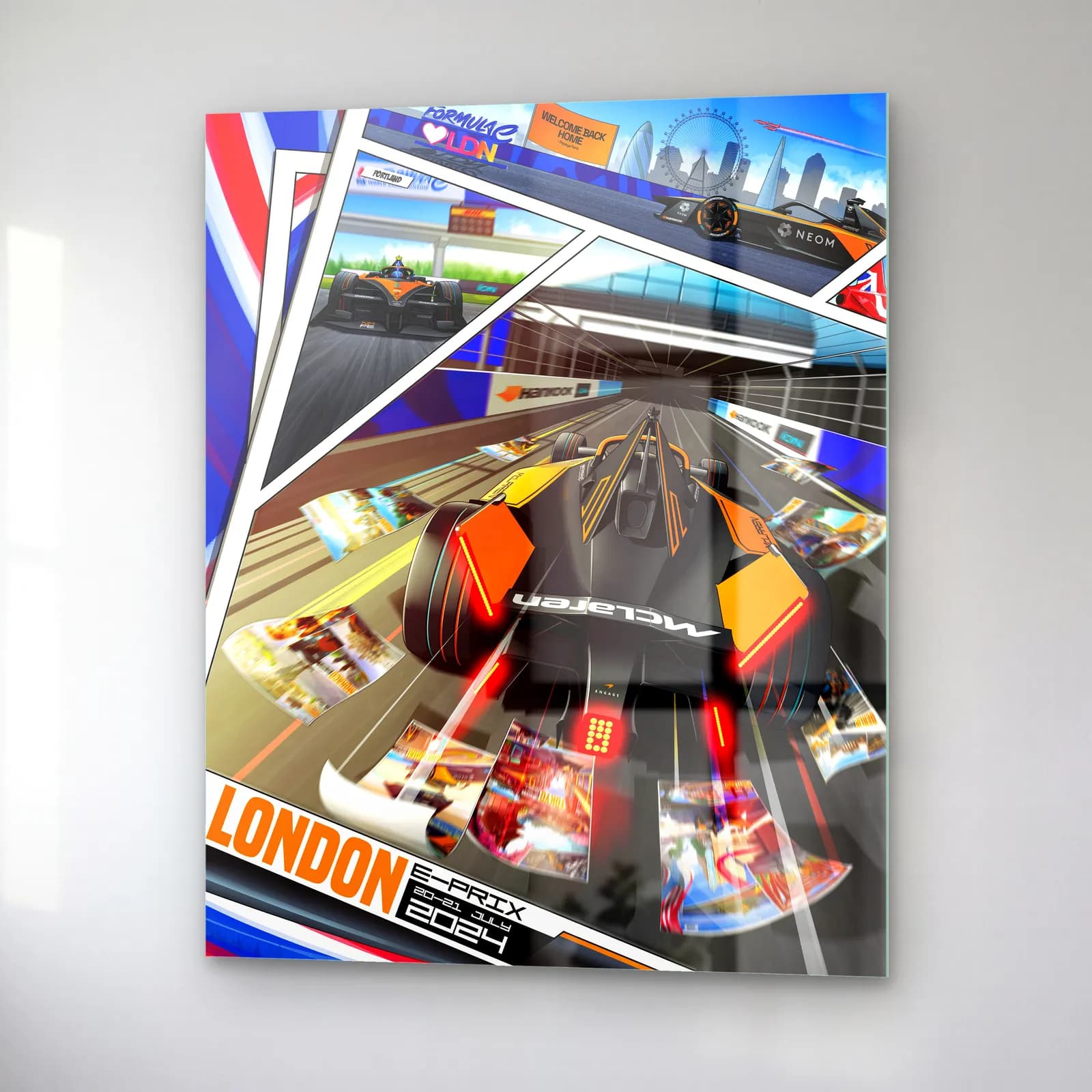 Londra E-Prix Çizgi Roman Posteri cam tablo — sağ açıdan görünüm