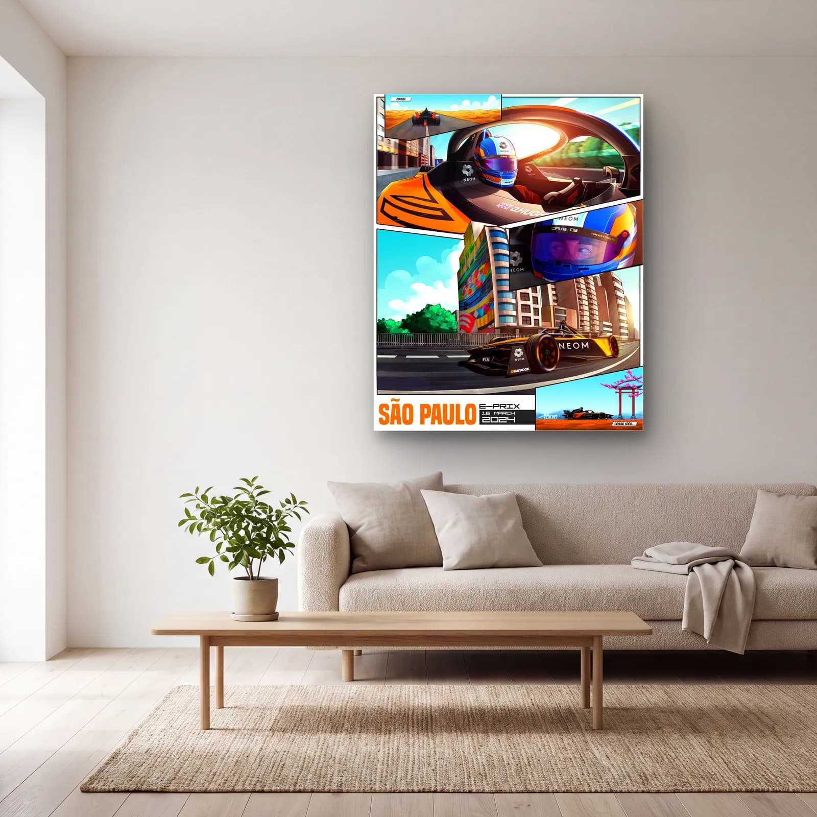 São Paulo E-Prix Çizgi Roman Posteri cam tablo — açık renk salonda