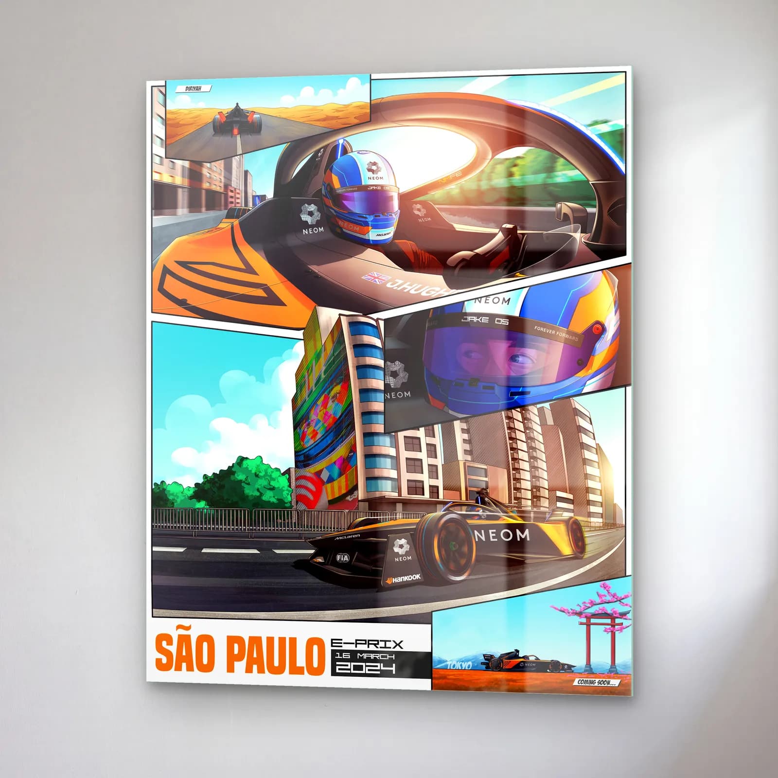 São Paulo E-Prix Çizgi Roman Posteri cam tablo — sağ açıdan görünüm