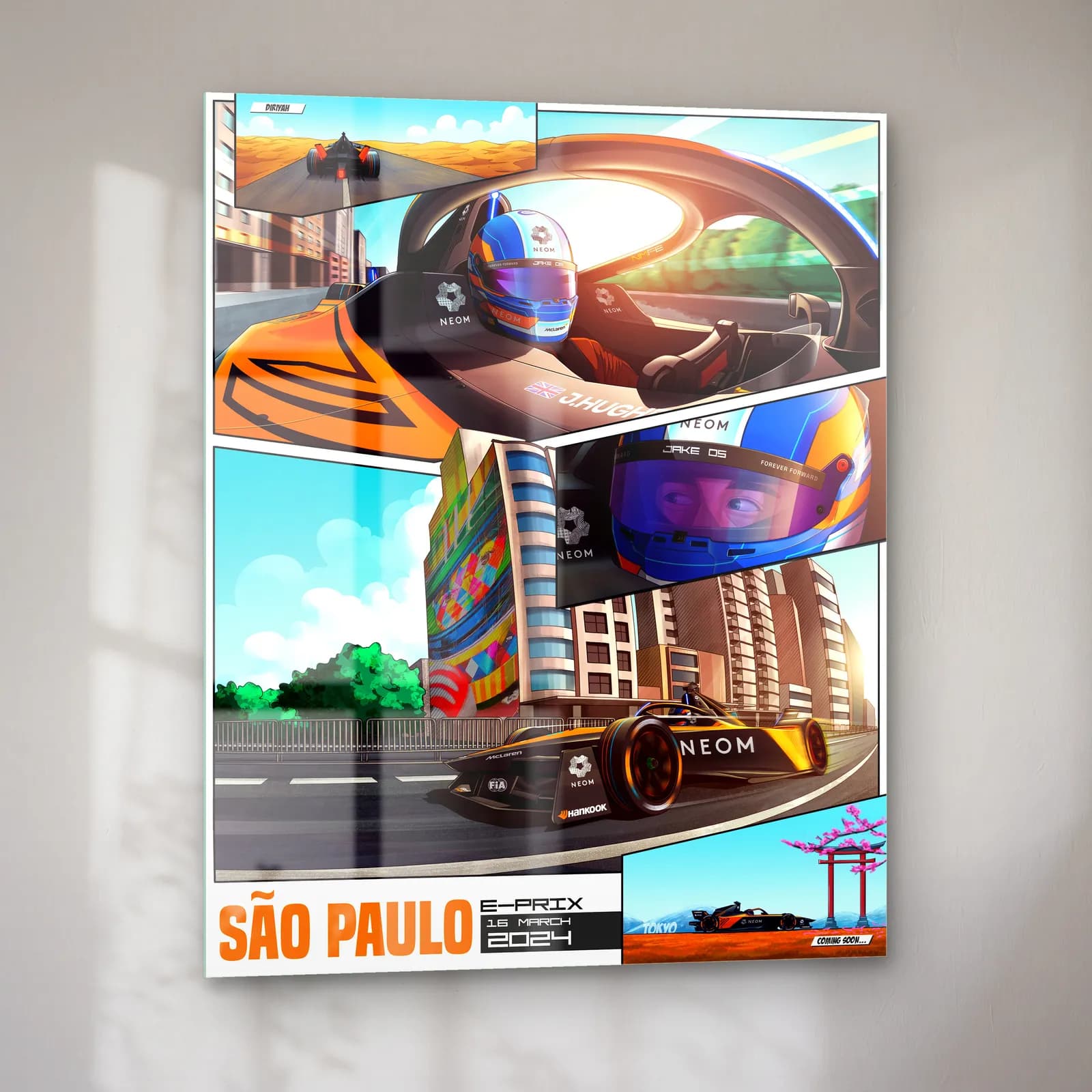 São Paulo E-Prix Çizgi Roman Posteri cam tablo — sol açıdan görünüm