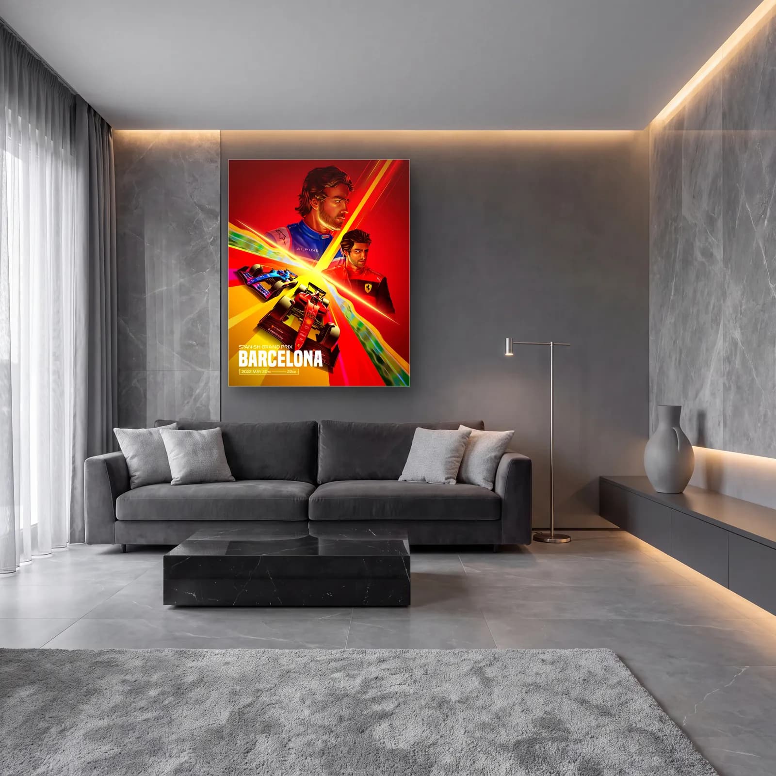 Barcelona Grand Prix Posteri cam tablo — lüks salon duvarında