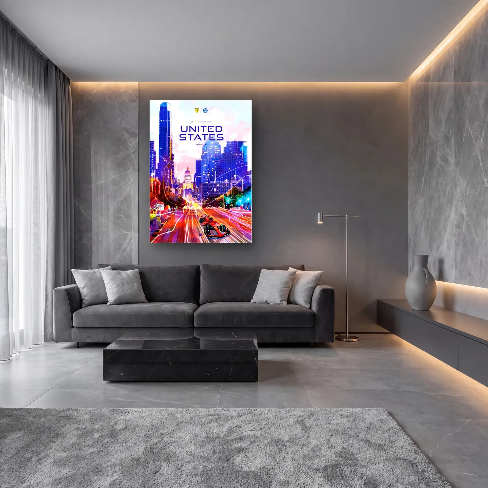 Austin ABD Grand Prix Posteri cam tablo — lüks salon duvarında