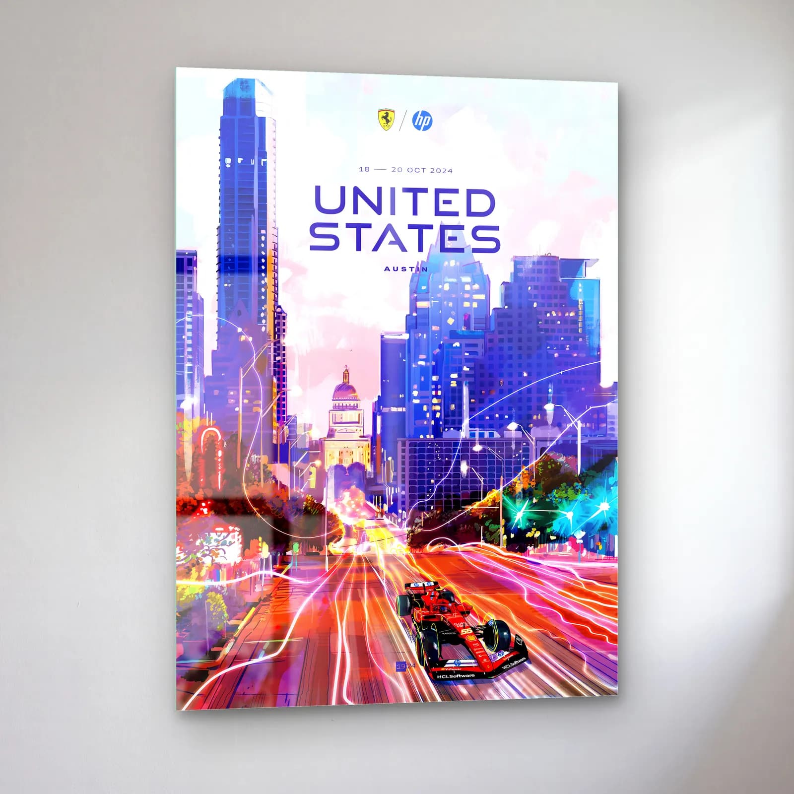 Austin ABD Grand Prix Posteri cam tablo — sol açıdan görünüm