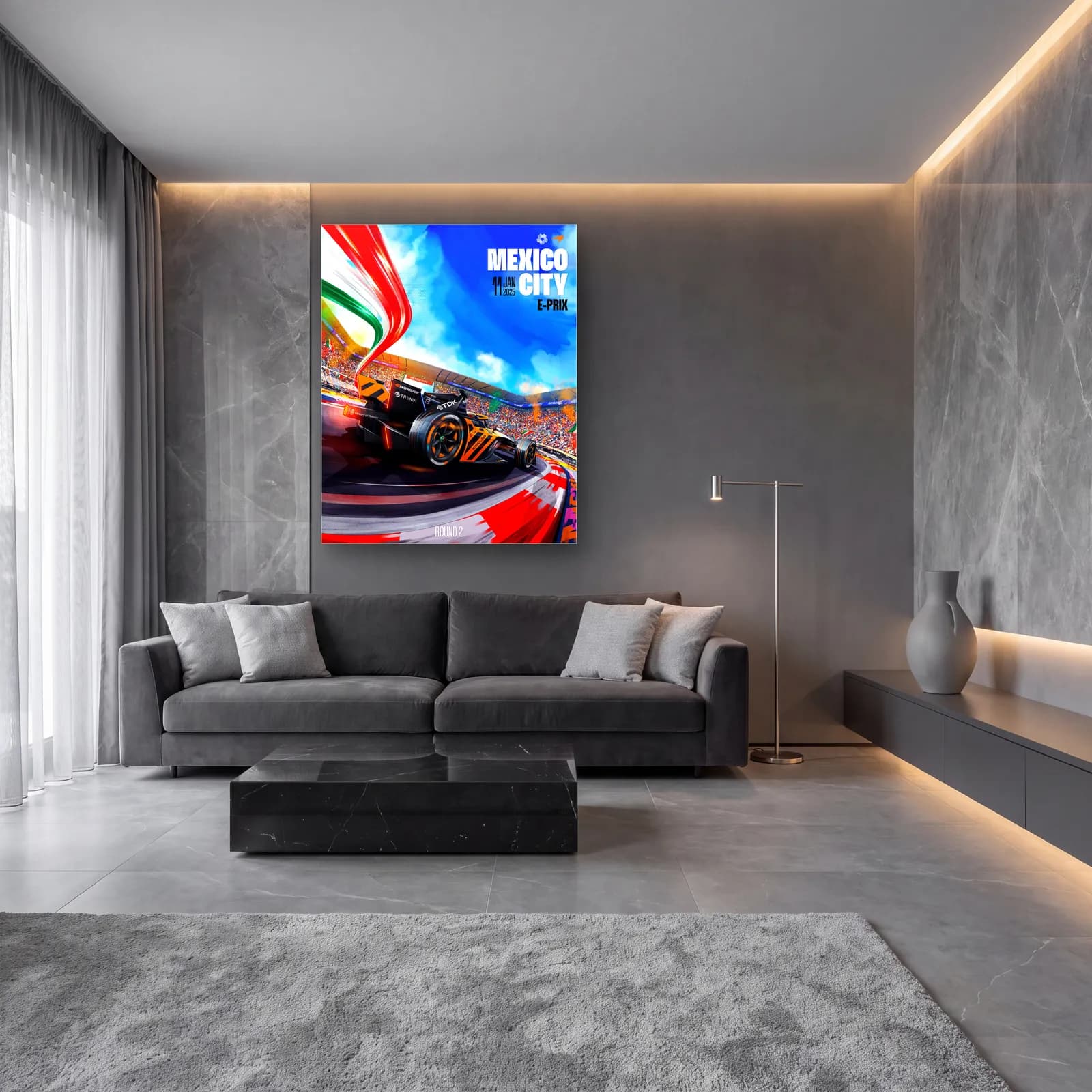 Mexico City E-Prix Tribün Posteri cam tablo — lüks salon duvarında