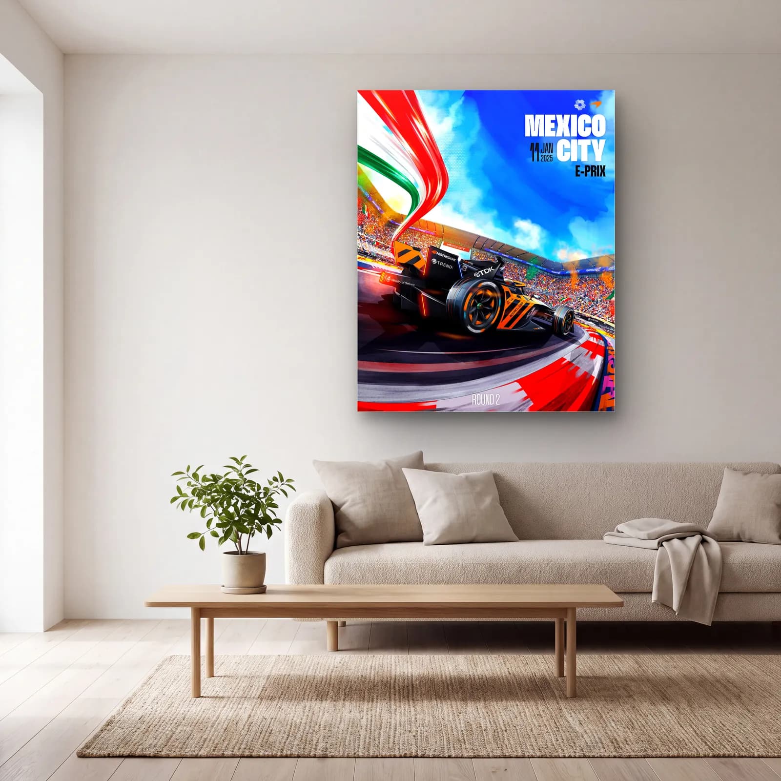 Mexico City E-Prix Tribün Posteri cam tablo — açık renk salonda