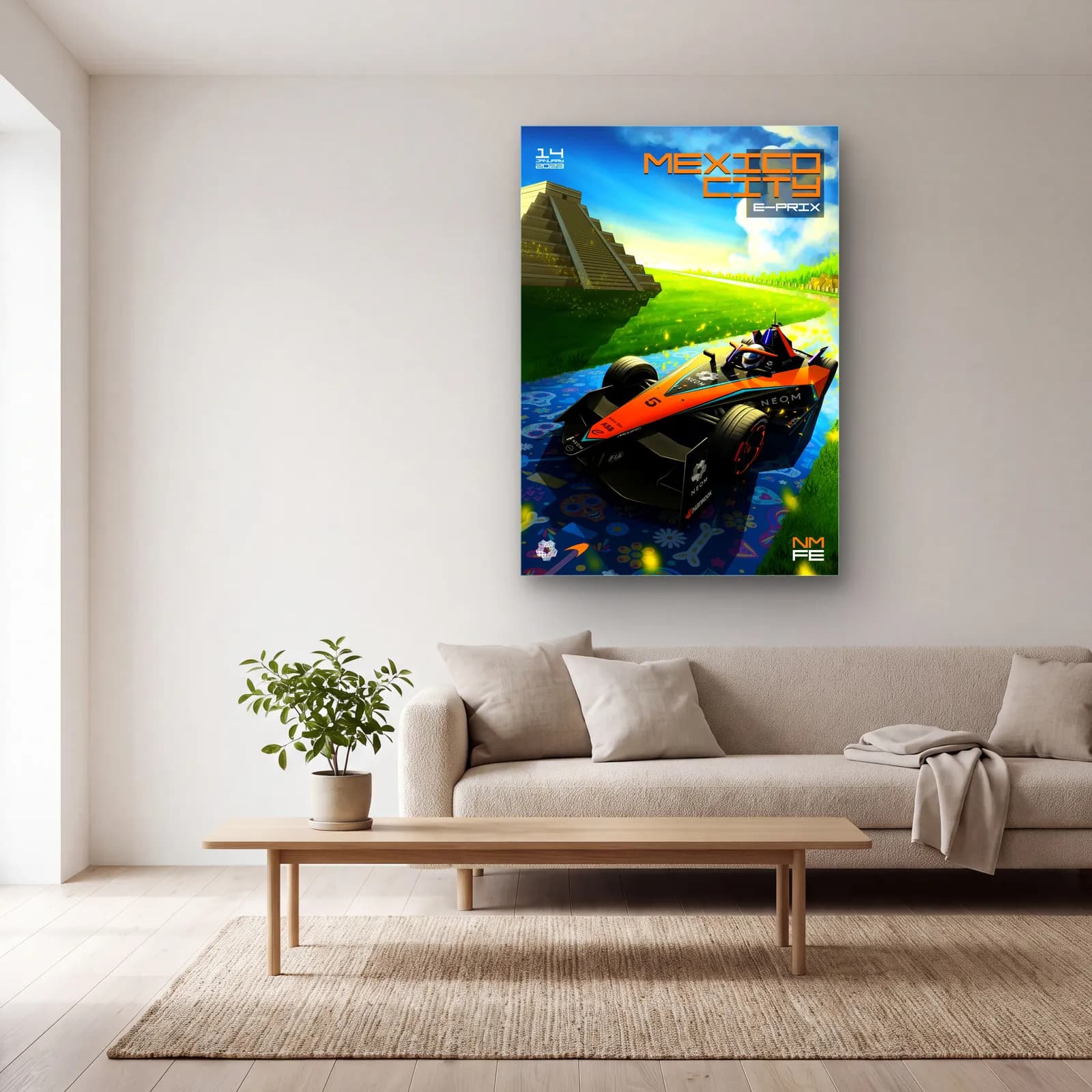 Mexico City E-Prix Piramit Posteri cam tablo — açık renk salonda