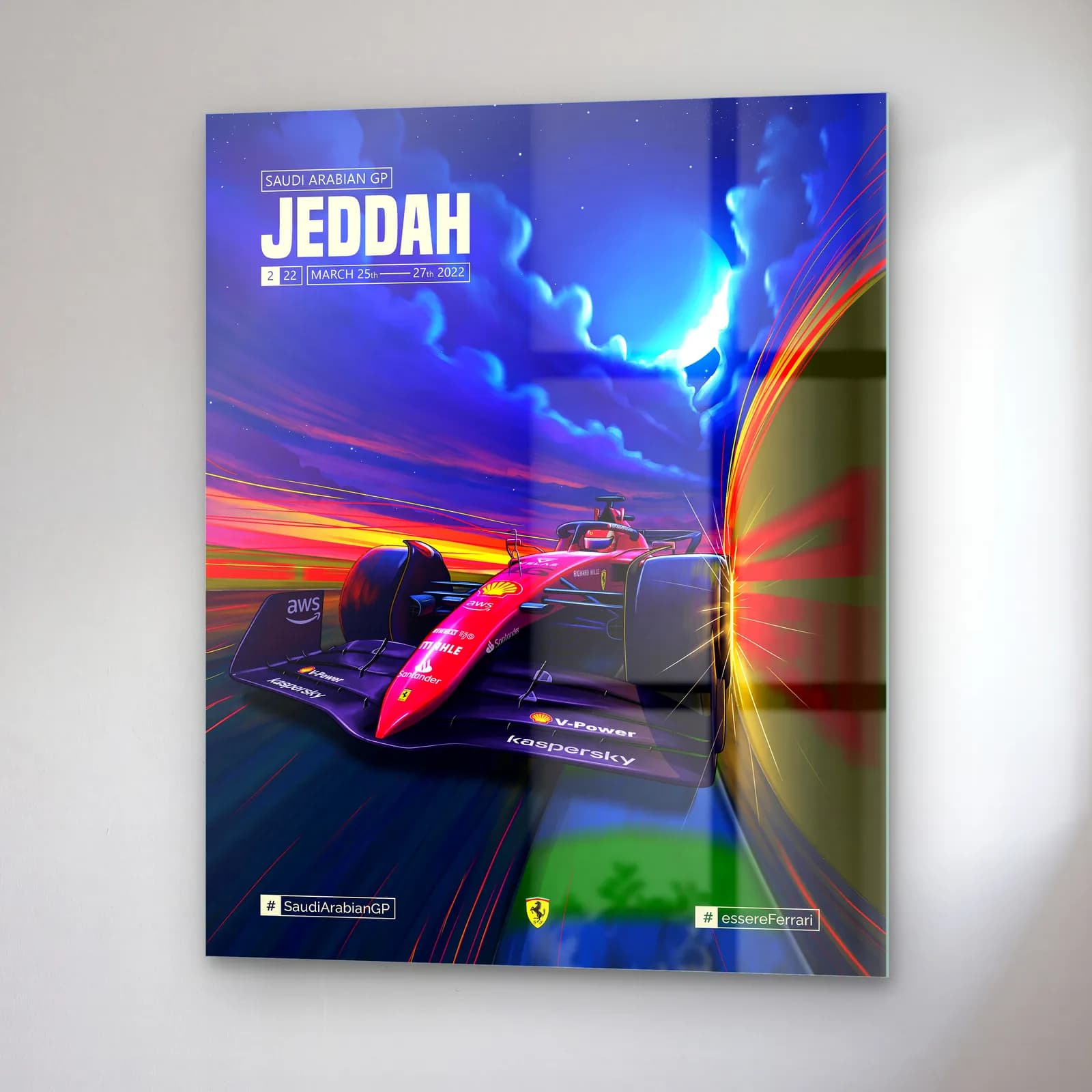 Cidde Grand Prix Ferrari Posteri cam tablo — sağ açıdan görünüm