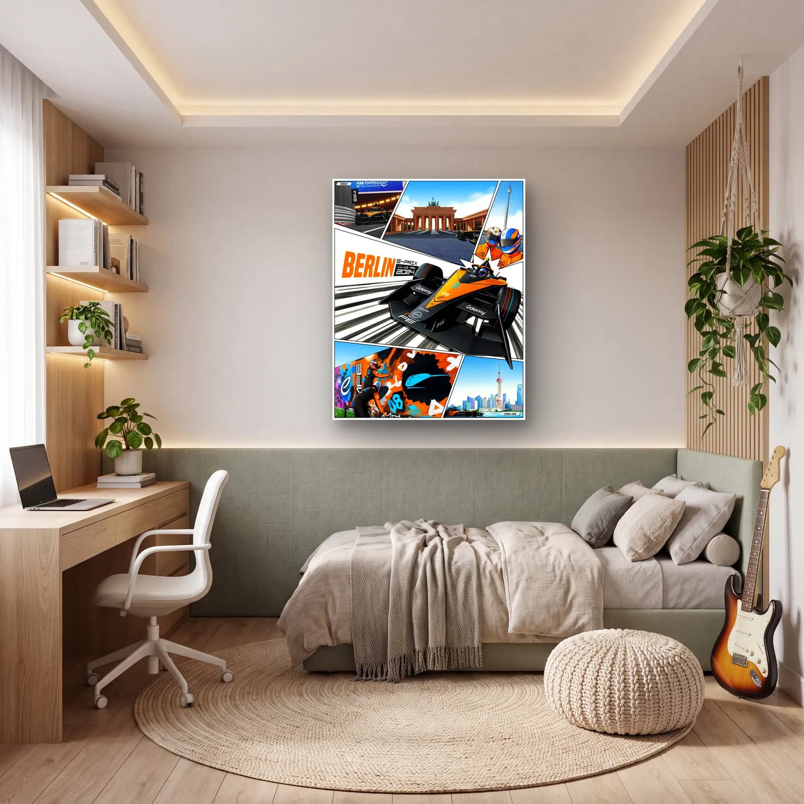 Berlin E-Prix Çizgi Roman Posteri cam tablo — genç odasında