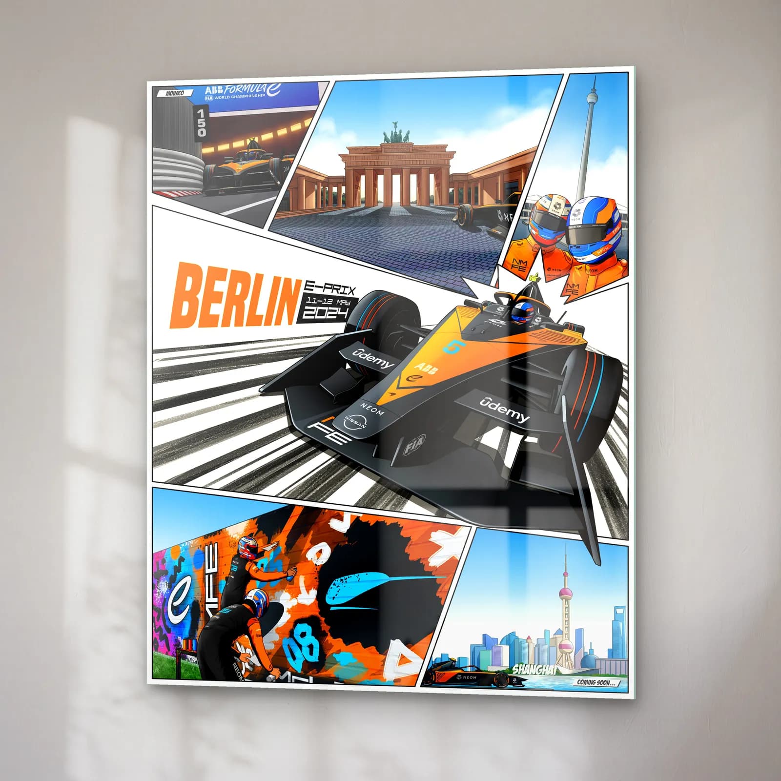 Berlin E-Prix Çizgi Roman Posteri cam tablo — sağ açıdan görünüm